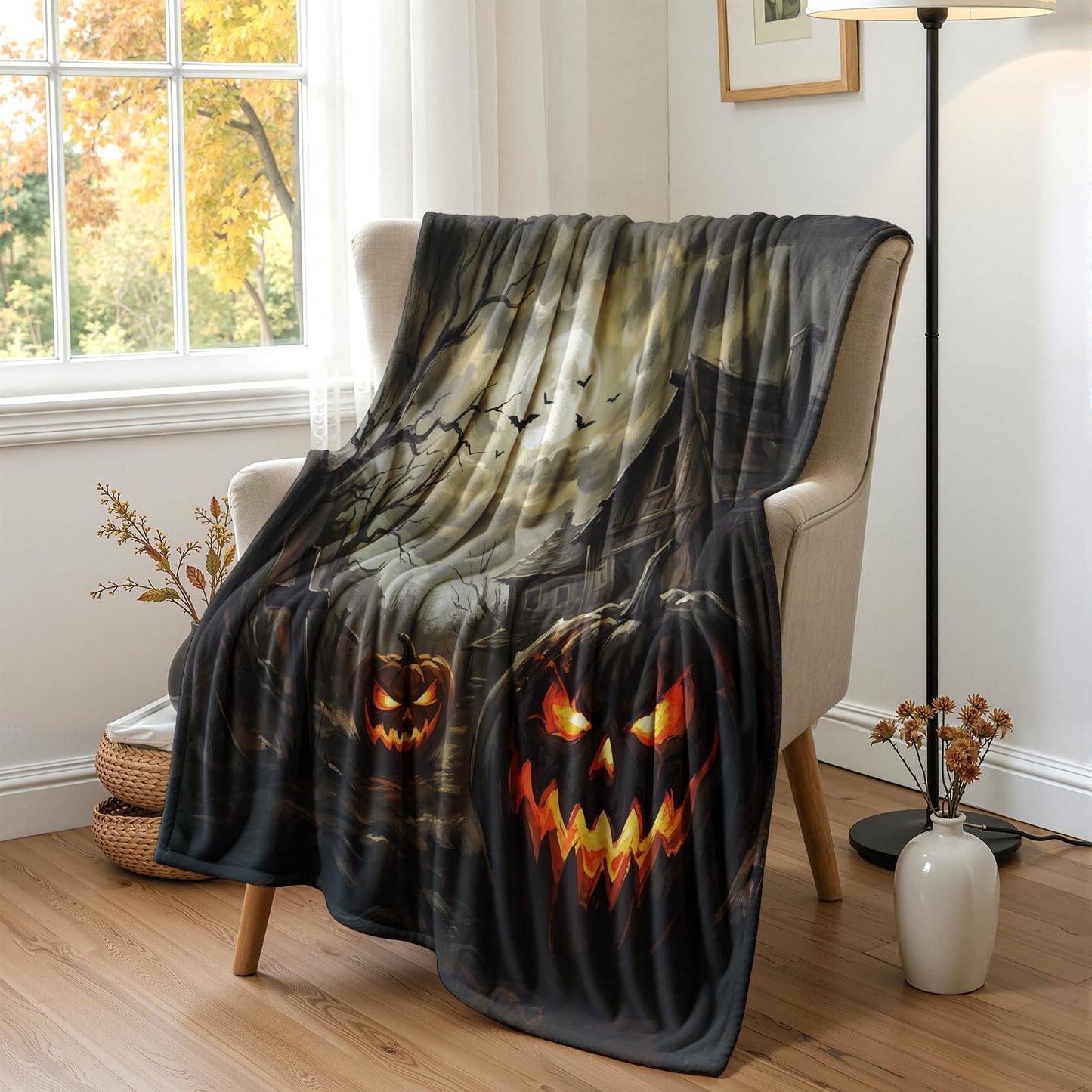 GEDAEUBA Halloween Throw Blanket Pumpkin - Spooky Fleece Blanket Full Size, Soft Cozy Blankets & Throws for Couch, Bed, and Sofa, 84x90 inches