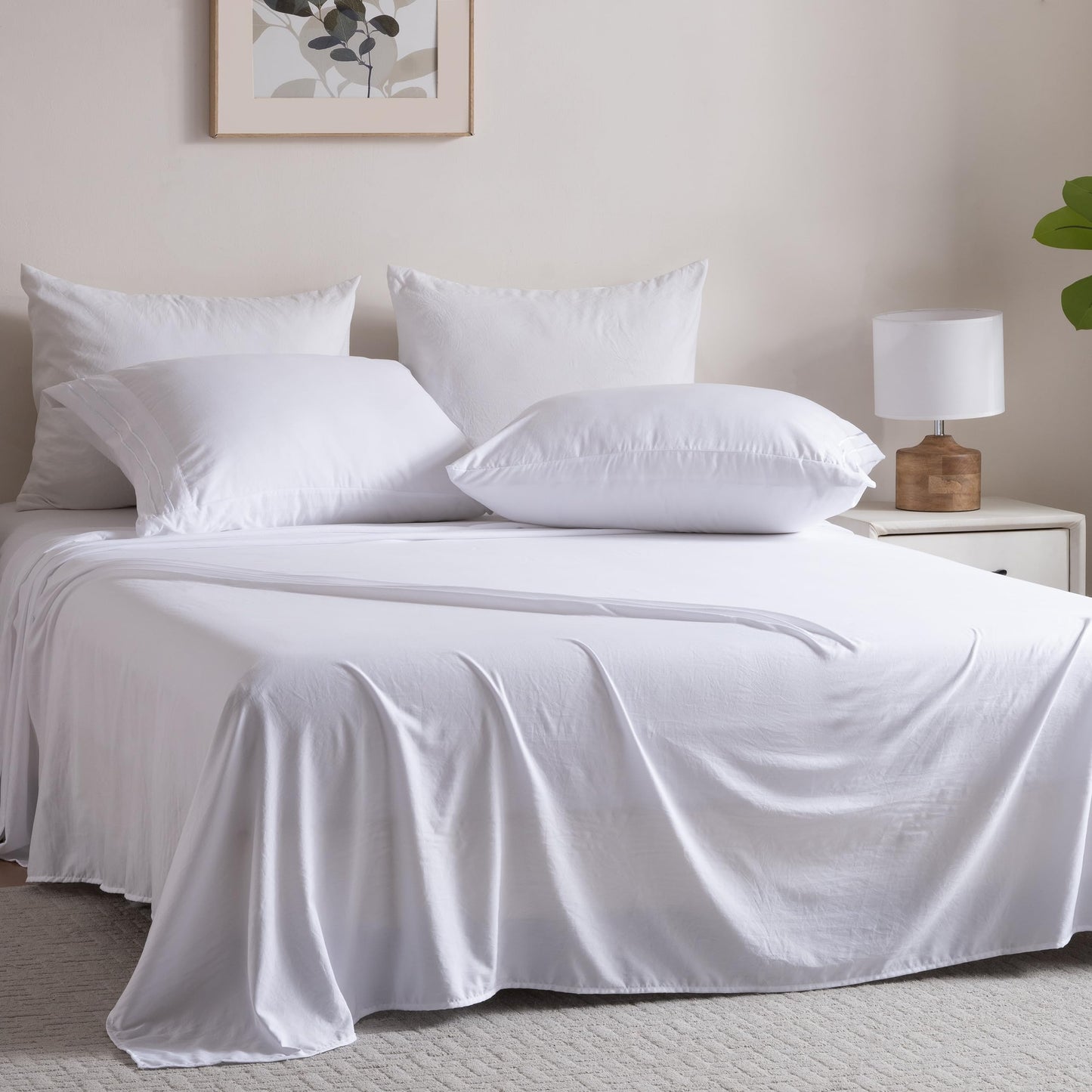 3 Piece Washed Ultra Soft Twin Bed Sheet Set,16inches Deep Pocket White Fitted Sheet Twin Size & Flat Sheet & Pillowcase, Prewashed Brushed Microfiber - Breathable, Fade Resistant,Easy Care