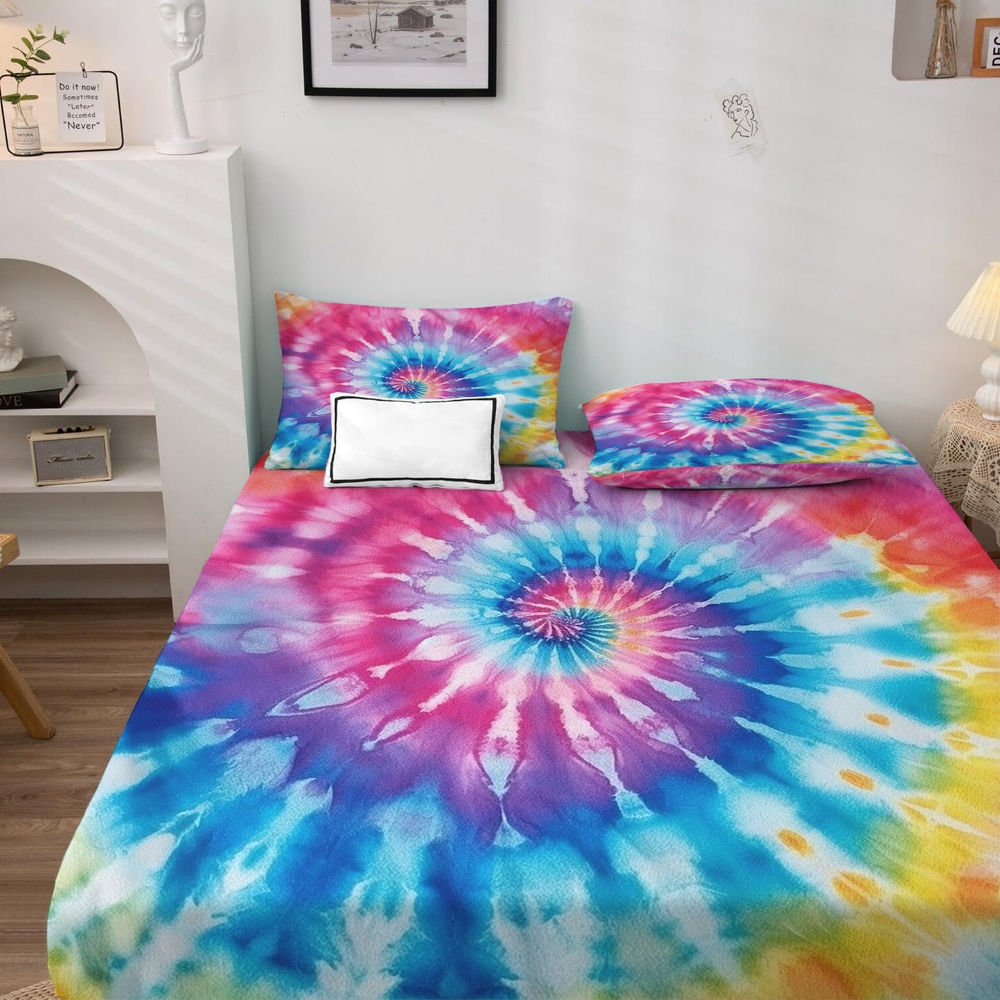 zcsm King Size Sheets Set - Tie Dye Bed Sheets, Colorful Bedding Sheets & Pillowcases, Soft Microfiber & Deep Pocket & Wrinkle Free Patterned Sheet Set, 1 Fitted Sheet, 1 Flat Sheet, 2 Pillow Cases