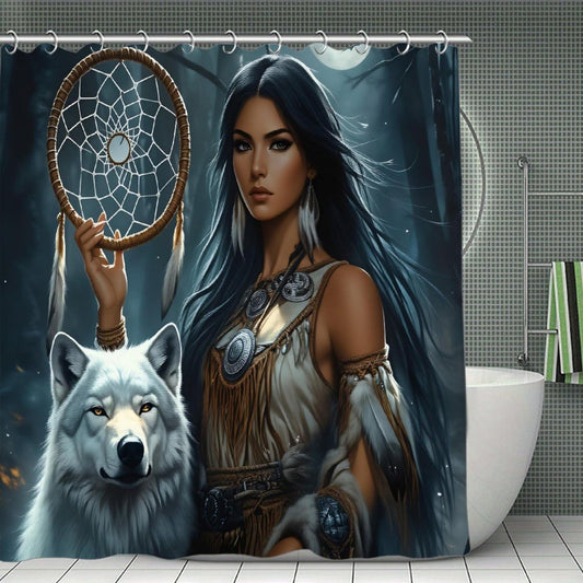 DGOGNFDNG Native American Dreamcatcher & Wolf Shower Curtain 71x71 Inches Waterproof and Bright Fabric Shower Curtains Bathroom Toilet Accessories Decor