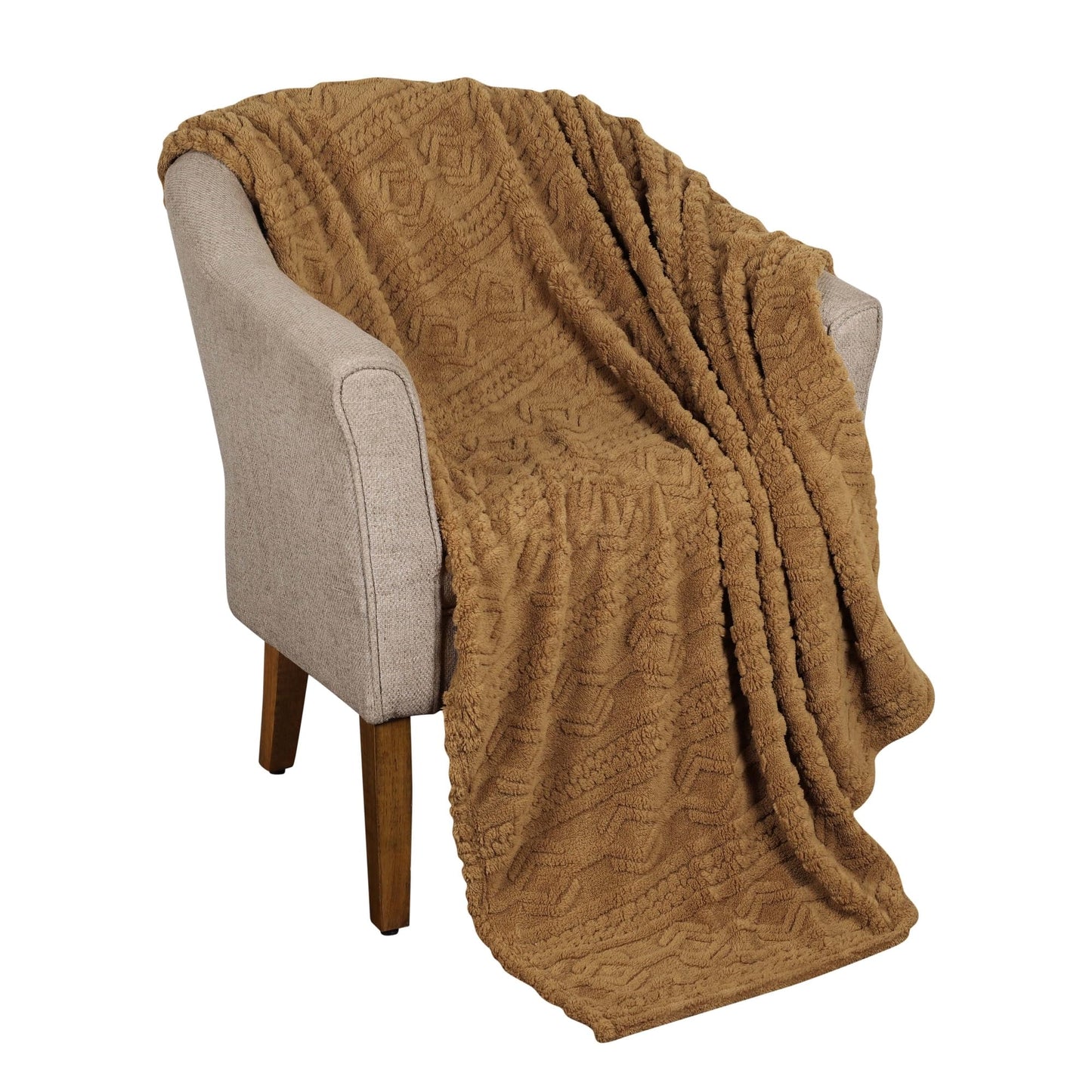 Superior Fleece Boho Jacquard Blanket, Decorative Blankets for Bedroom, Sofa, Fuzzy, Plush, Fluffy, Soft, Cute Room Decor, Beautiful Cover, Comfort Essentials, Arctic Collection, King, Camel