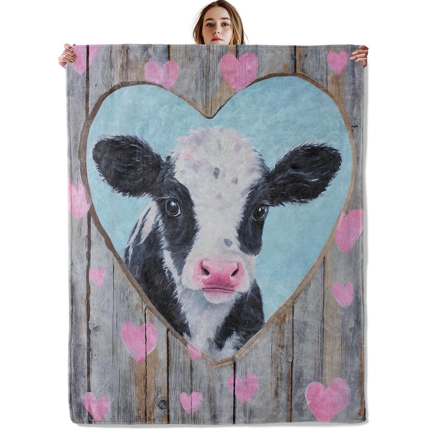 VOPNXLT Cute Cow Heart Blanket, Soft Cozy Lightweight Adorable Calf Farm Animal Throw Blanket for Women Girls Kids Gifts, Flannel Blankets for Sofa Couch Bed Travel Decor 50x60 Inch