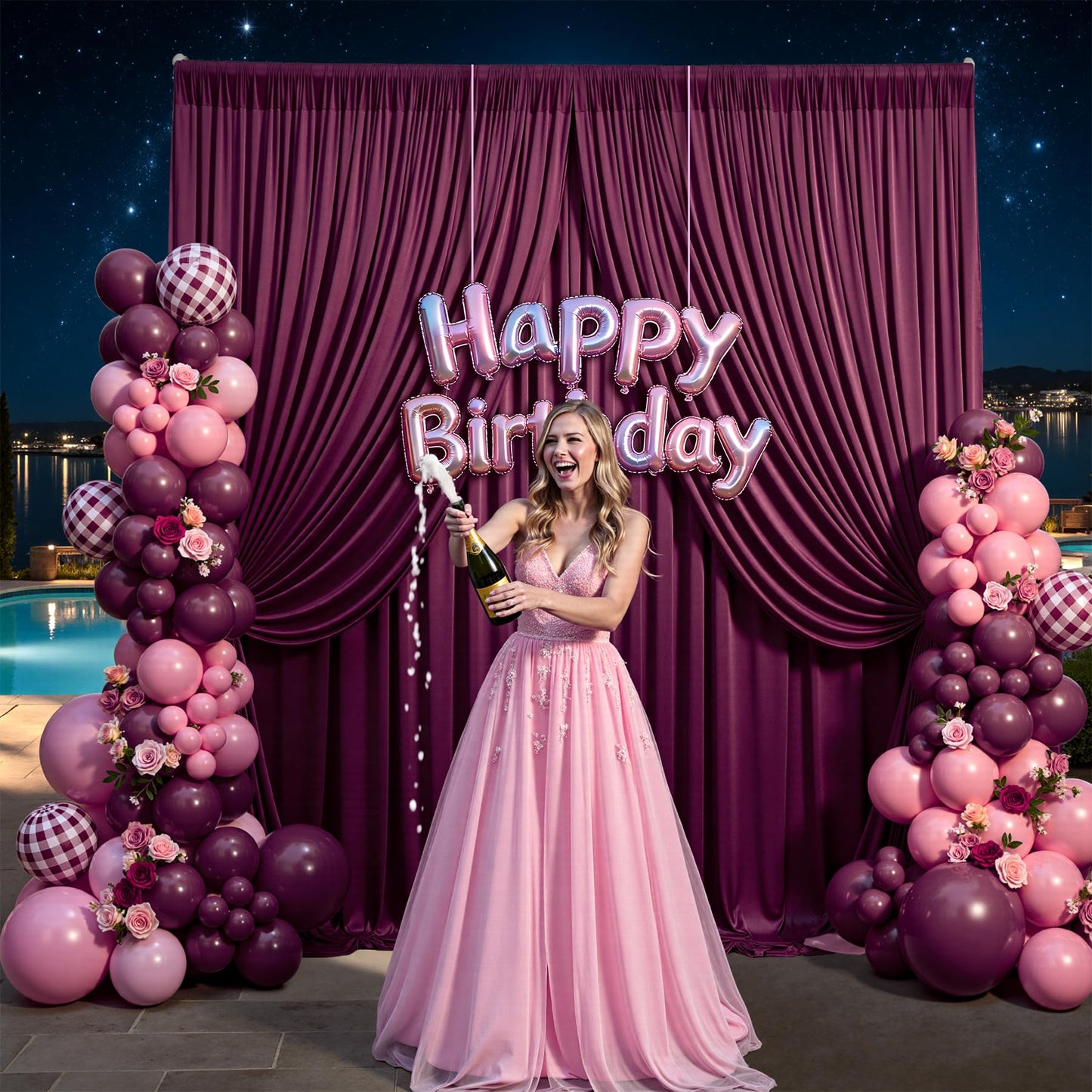10ft×12ft Burgundy Backdrop Curtains for Wedding Parties, 2 Panels Wrinkle Free Polyester Photo Backdrop Drapes Back Drop Cloth for Birthday Photography Background