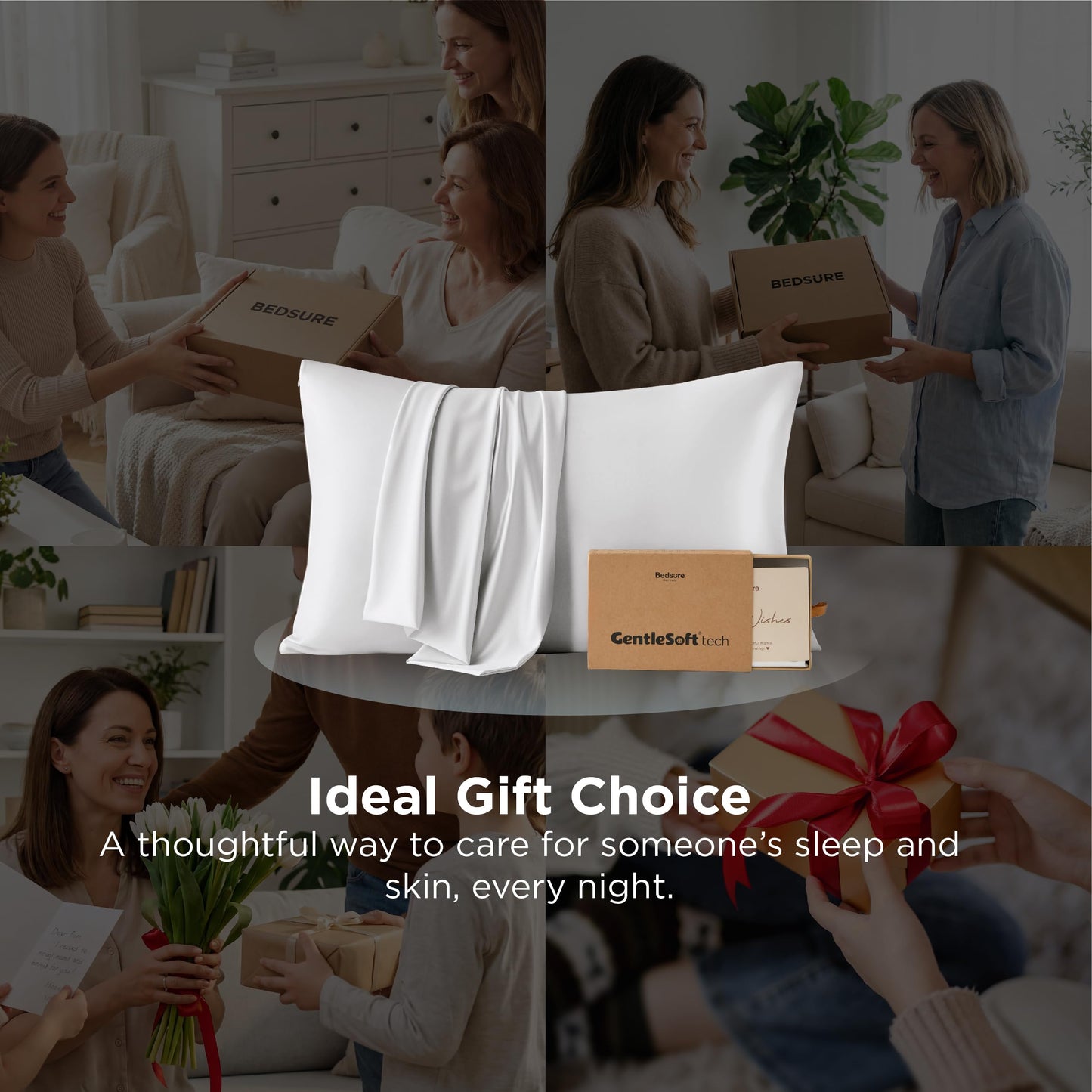Bedsure Cooling Pillowcase for Hot Sleepers, Silk Like Pillow Case Queen Size Set of 2, Reduce Wrinkles & Frizz-Free Hair, Infused with HA & Ceramides for Skin, Hidden Zipper, Queen, Grey