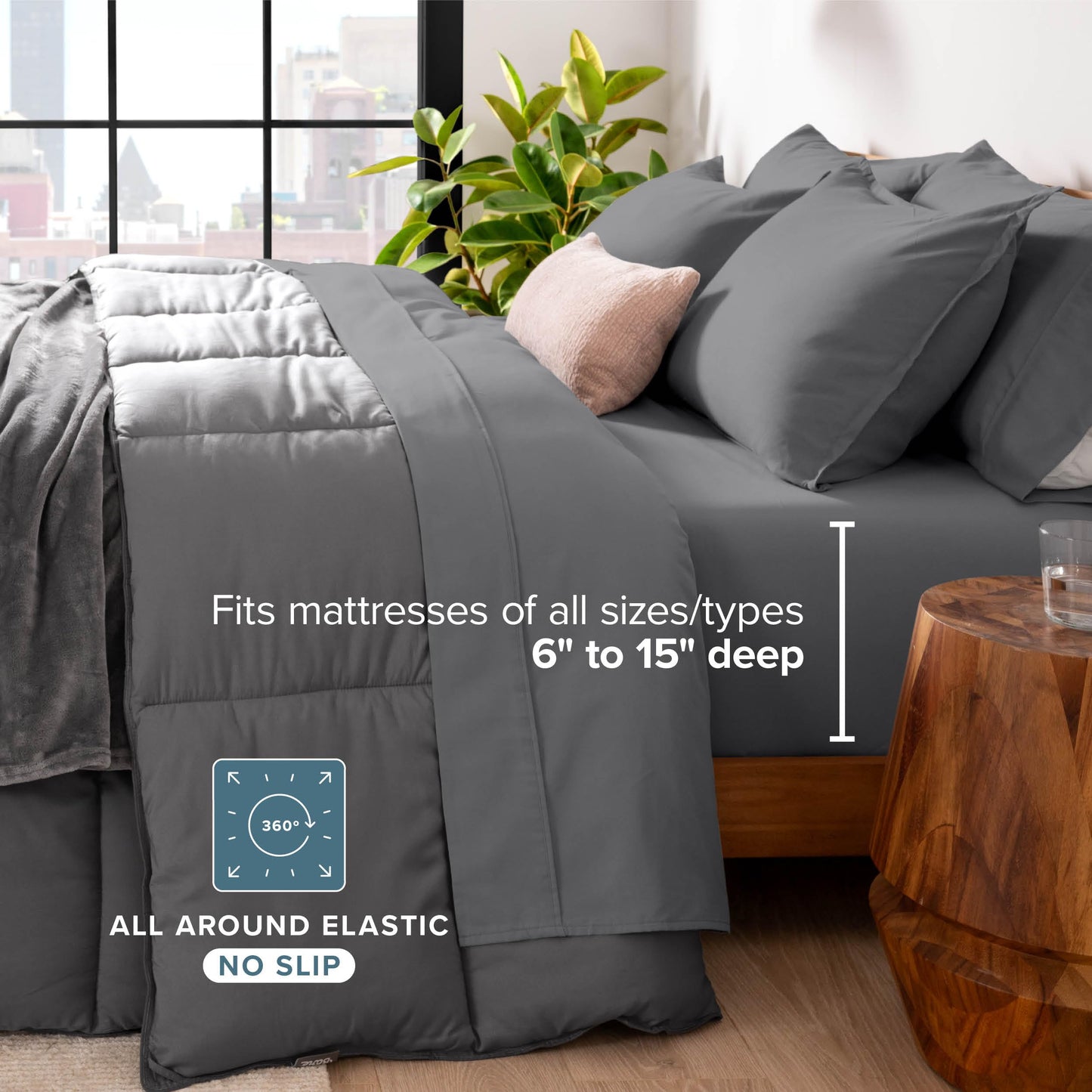 Bare Home Bed-in-A-Bag 5 Piece Comforter & Sheet Set - Twin XL - Goose Down Alternative - Ultra-Soft 1800 Premium Bedding Set (Twin XL, Grey/Grey)