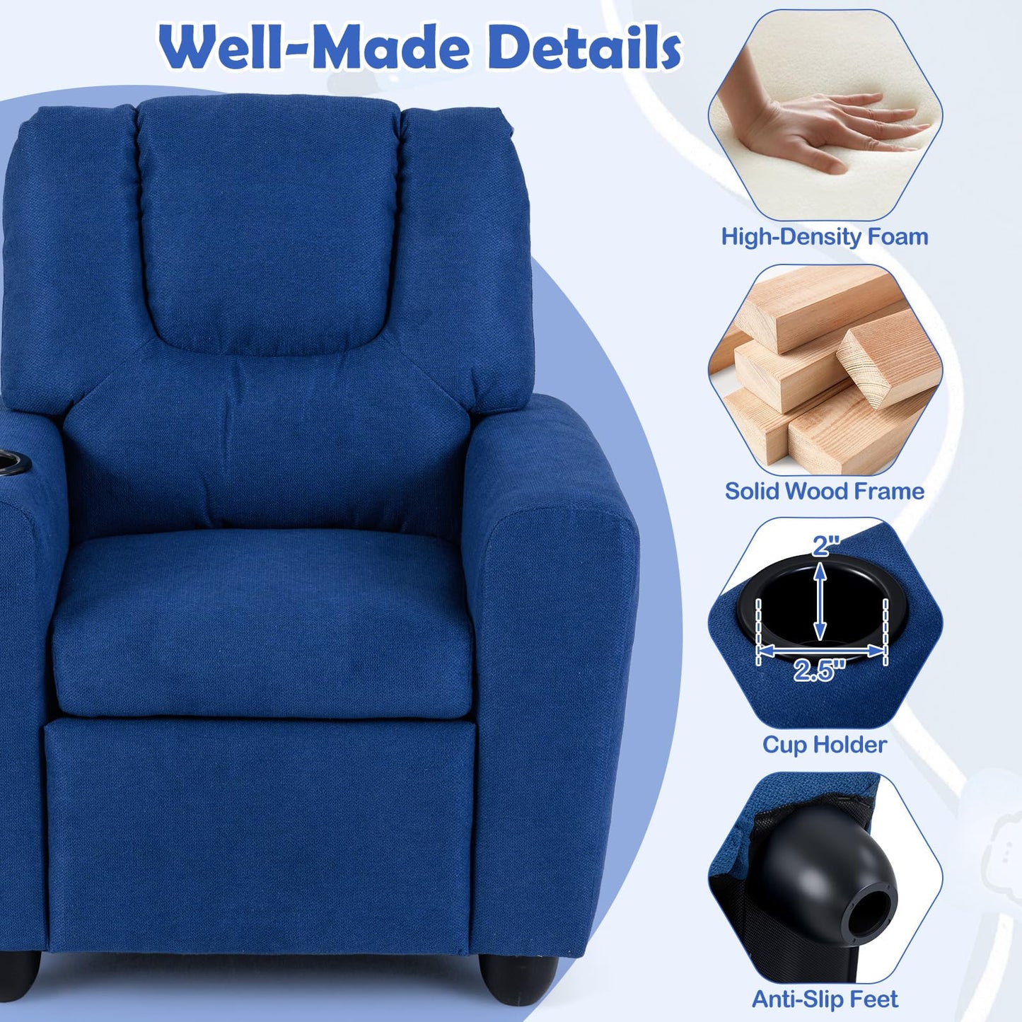 Costzon Kids Recliner Chair with Cup Holder, Toddler Adjustable Lounge Chair w/Footrest for Boys Girls Room, Ergonomic Baby Child Furniture Sofa for Age 3+ Gifts, Kids Mini Recliner up to 150 lbs