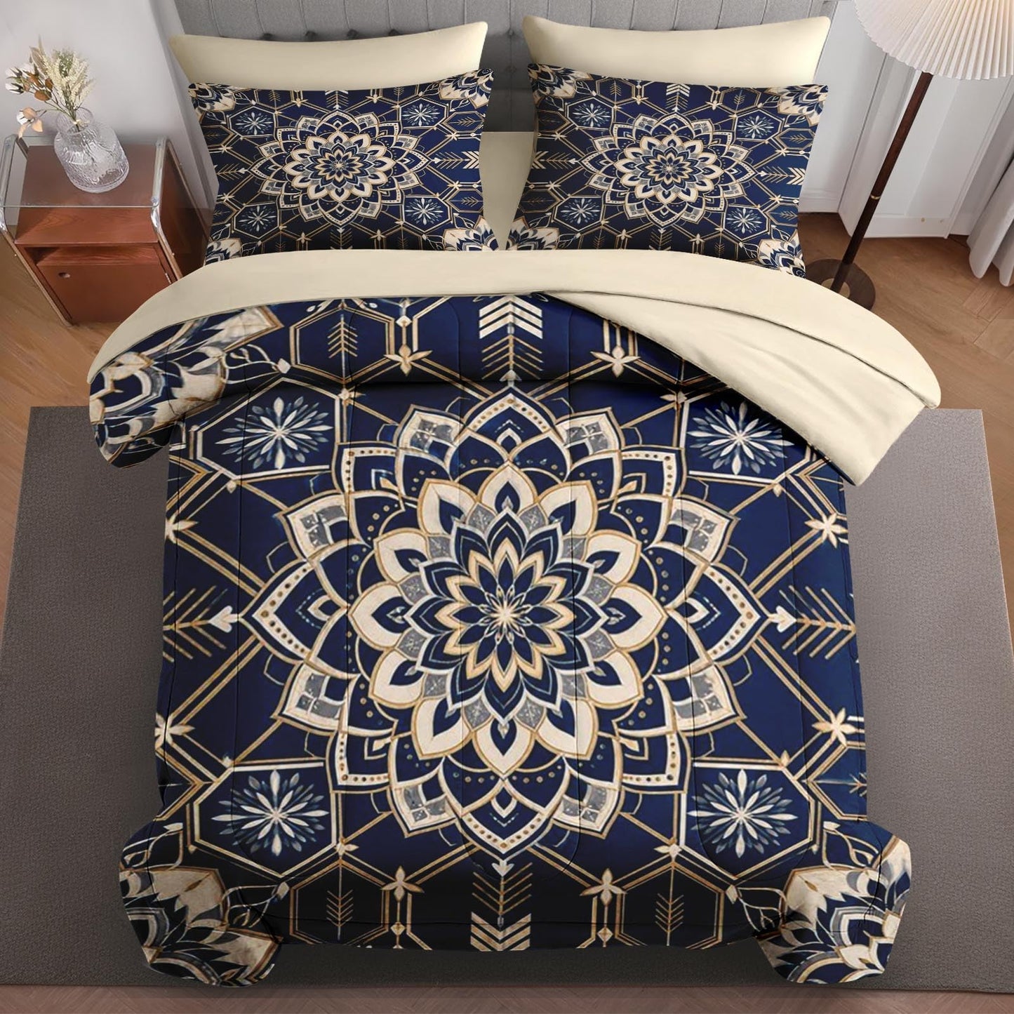 Boewywh Comforter Set Twin Size Mandala Boho Geometric 7 Pcs, Bedding for Kids and Adults, Southwestern Blue Bed Sheet Sets with Fitted Sheet 2 Pillowcases & 2 Shams for Bedroom Bed Decor