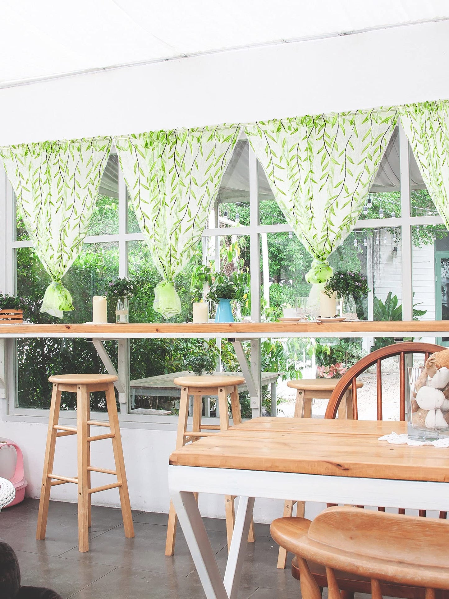 Breling Willow Voile Curtains Cute Green Sheers Leaf Tulle Vine Window Sheers Ivy Pretty Curtain for Living Room Bedroom Window Door Balcony (39.4 x 78.7 Inch,Print Style,2)