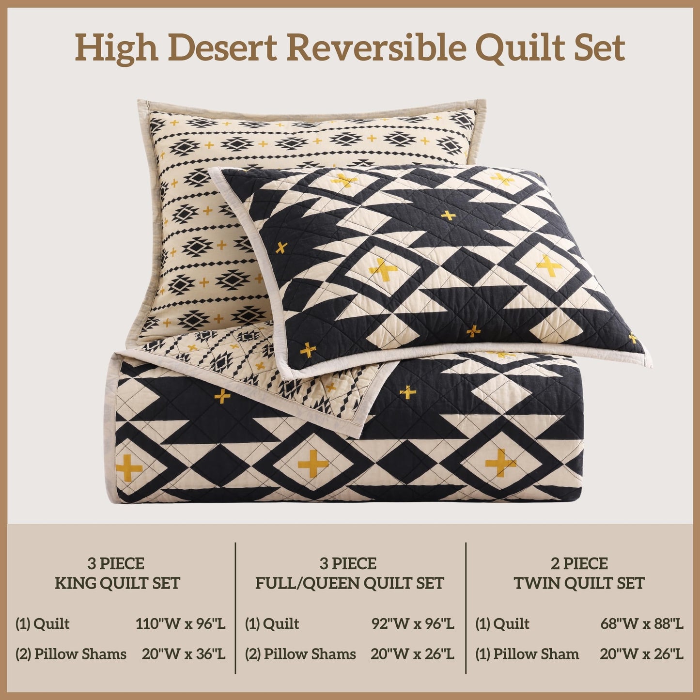 Paseo Road High Desert King Quilt Set, 3 Piece Rustic Western Bedding Set with Pillow Shams, Lightweight Reversible Cotton Quilt with Southwestern Aztec Pattern, Soft Breathable Cozy Boho Bedding