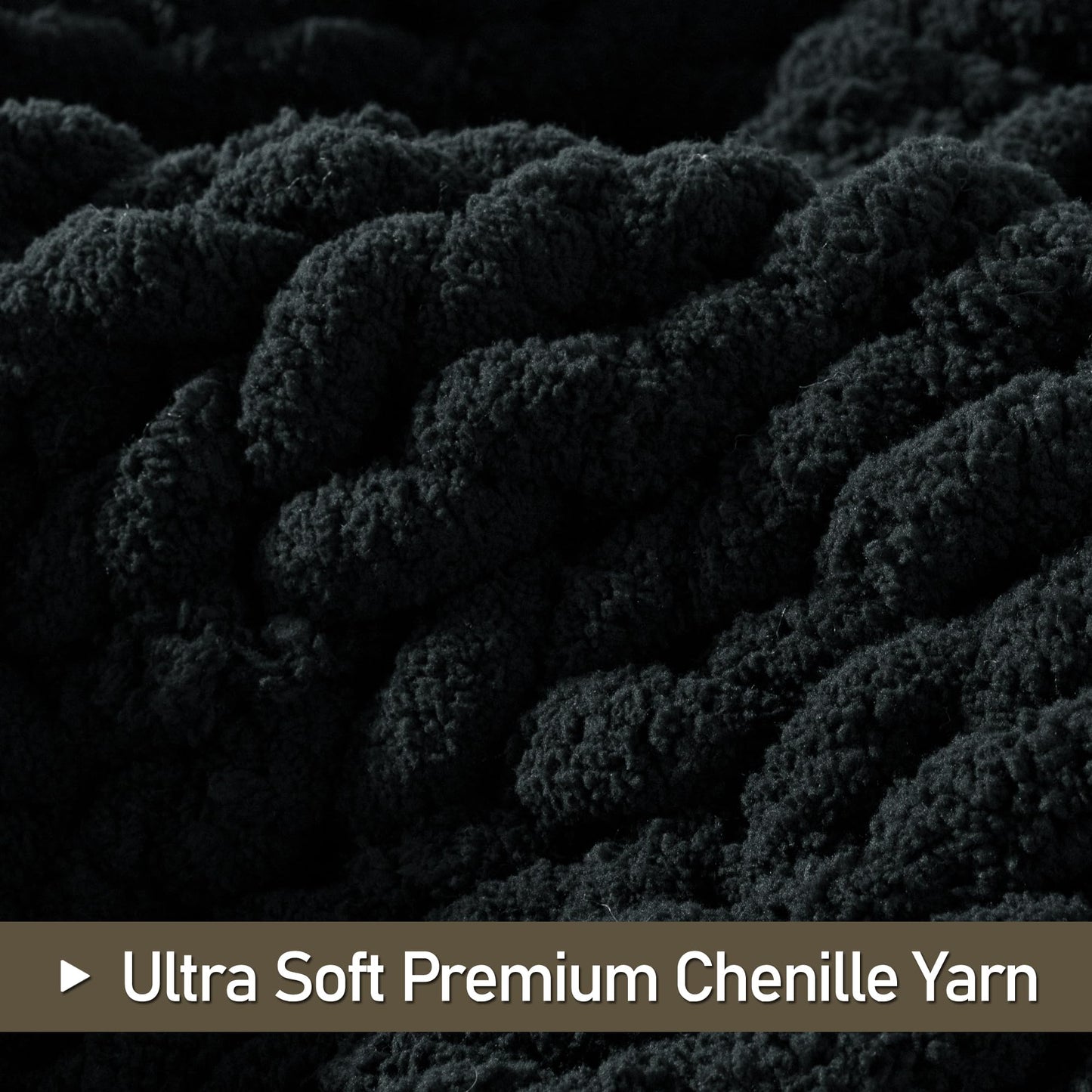 LONG CREATE Chunky Knit Throw Blanket Bundle Chenille Throw Blanket， 50"X 60" Black