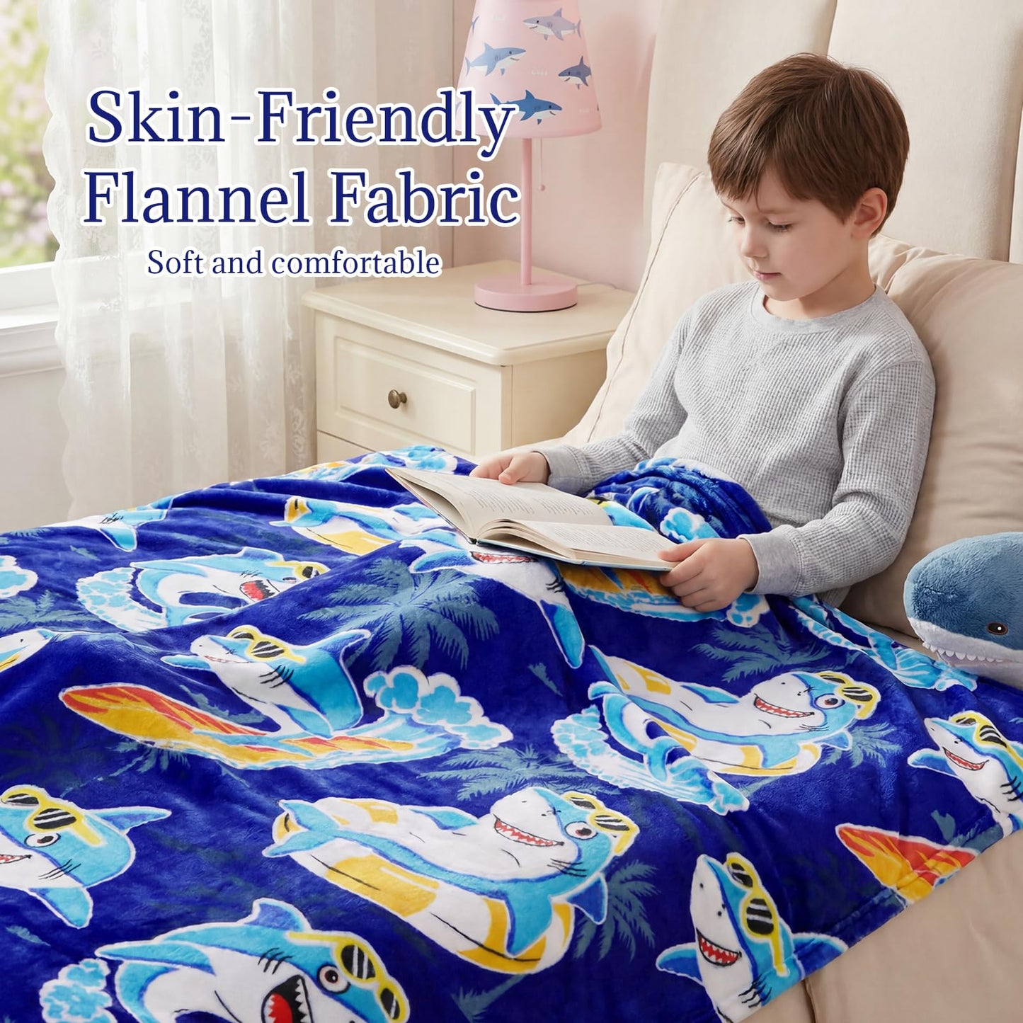 Glow in The Dark Shark Blanket for Kids, Shark Toys for Toddlers Teens, Soft Cozy Flannel Fleece Throw Fish Blanket for Couch Bed Sofa, Halloween Christmas Birthday Gifts for Kids Boys Girls 50"x60"