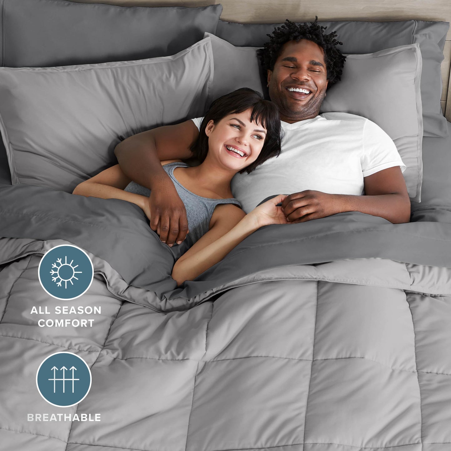Bare Home Bed-in-A-Bag 7 Piece Comforter & Sheet Set - Queen - Goose Down Alternative - Ultra-Soft 1800 Premium - Bedding Set (Queen, Light Grey/Grey)