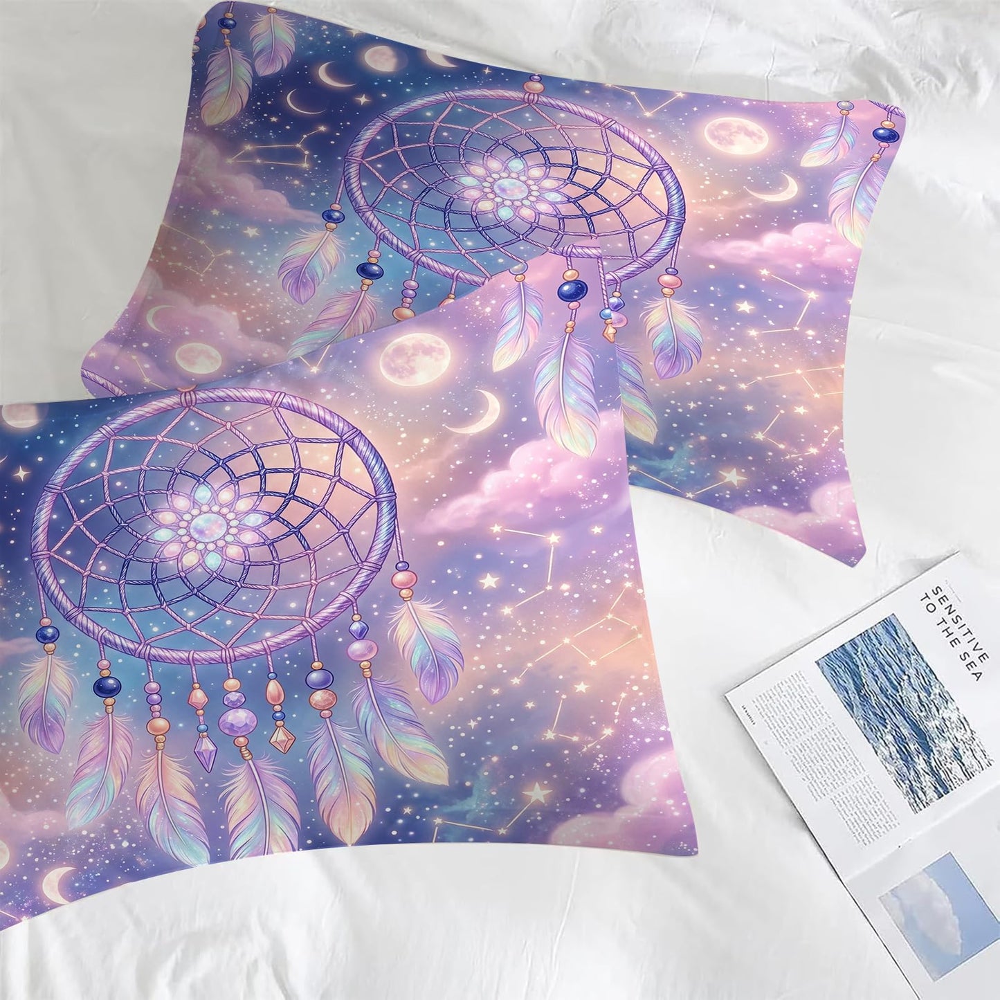 DJNEAR Purple Dream Catcher Comforter Set, Boho Galaxy Star Moon Print Bedding Set Twin Size for Kids Boys Girls Teens, Soft Microfiber Room Decor 1 Comforter 1 Pillowcase