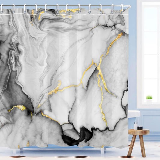 Mayormyth Shower Curtain Black Marble Modern Abstract Shower Curtains for Bathroom Decor Luxury Ink Texture Shower Curtain Set with Hooks Polyester Waterproof Cloth Fabric with Hooks