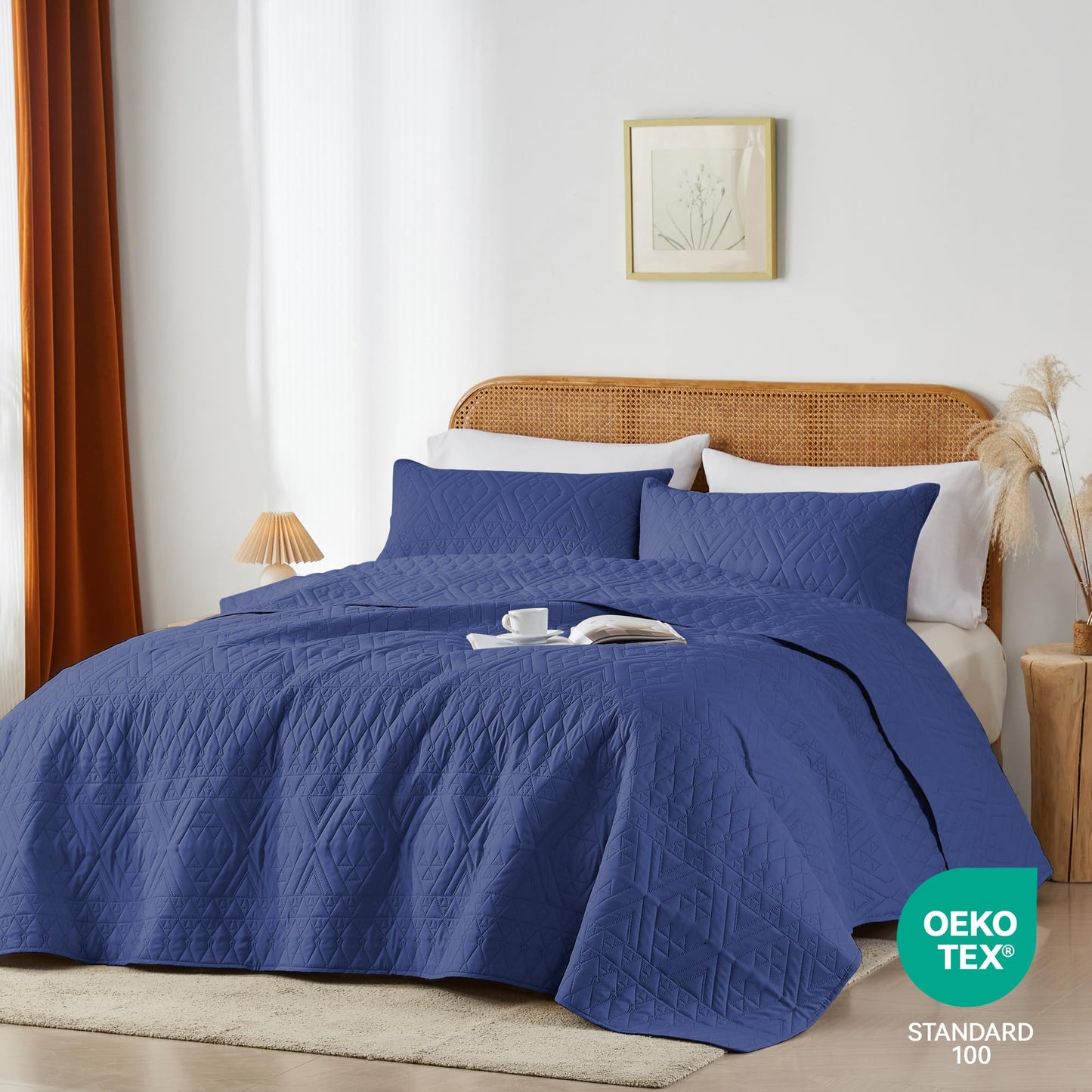 akkialla Full/Queen Size Quilt Bedding Set,Navy Blue Lightweight Microfiber Soft Bedspread,Modern Style Geoetric Pattern Coverlet Set for All Seasons,3 Piece(1 Quilt,2 Pillow Shams)