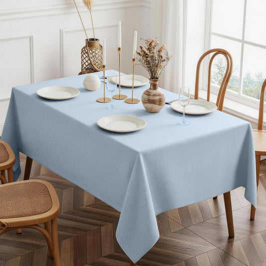 Yuruku Heavy Duty Faux Linen Tablecloth Rectangular 60 x 84 Inch Light Blue