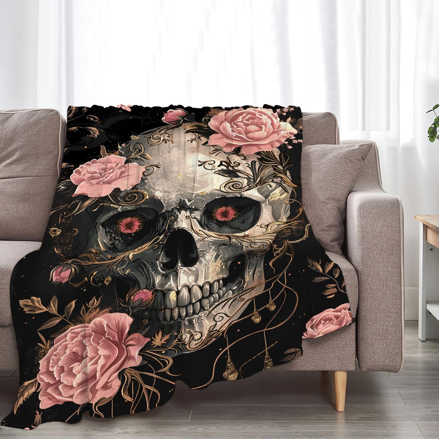 Tijuboni Skull Roses Throw Blanket Skeleton Gifts for Girls Boys Women Men Kids Adults Soft Flannel Fleece Blanket for Couch Sofa Bed Home Decor 40"x50"