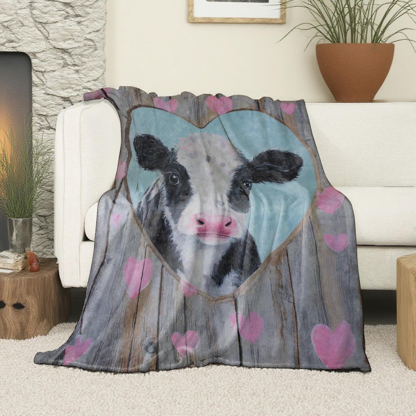 VOPNXLT Cute Cow Heart Blanket, Soft Cozy Lightweight Adorable Calf Farm Animal Throw Blanket for Women Girls Kids Gifts, Flannel Blankets for Sofa Couch Bed Travel Decor 50x60 Inch