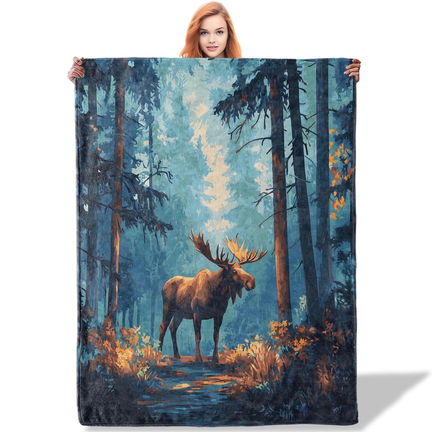 Plistiz Moose Throw Blanket 50x60, Forest Theme Blankets for Living Room Decor, Soft Flannel Gifts for Women
