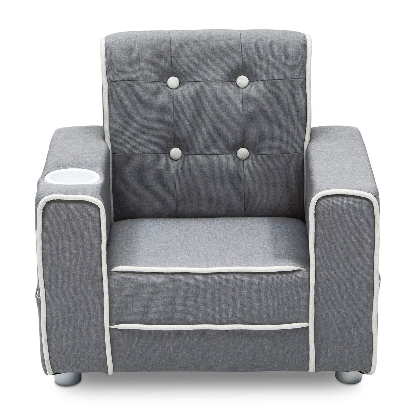 Delta Children Chelsea Kids Upholstered Chair with Cup Holder, Soft Grey