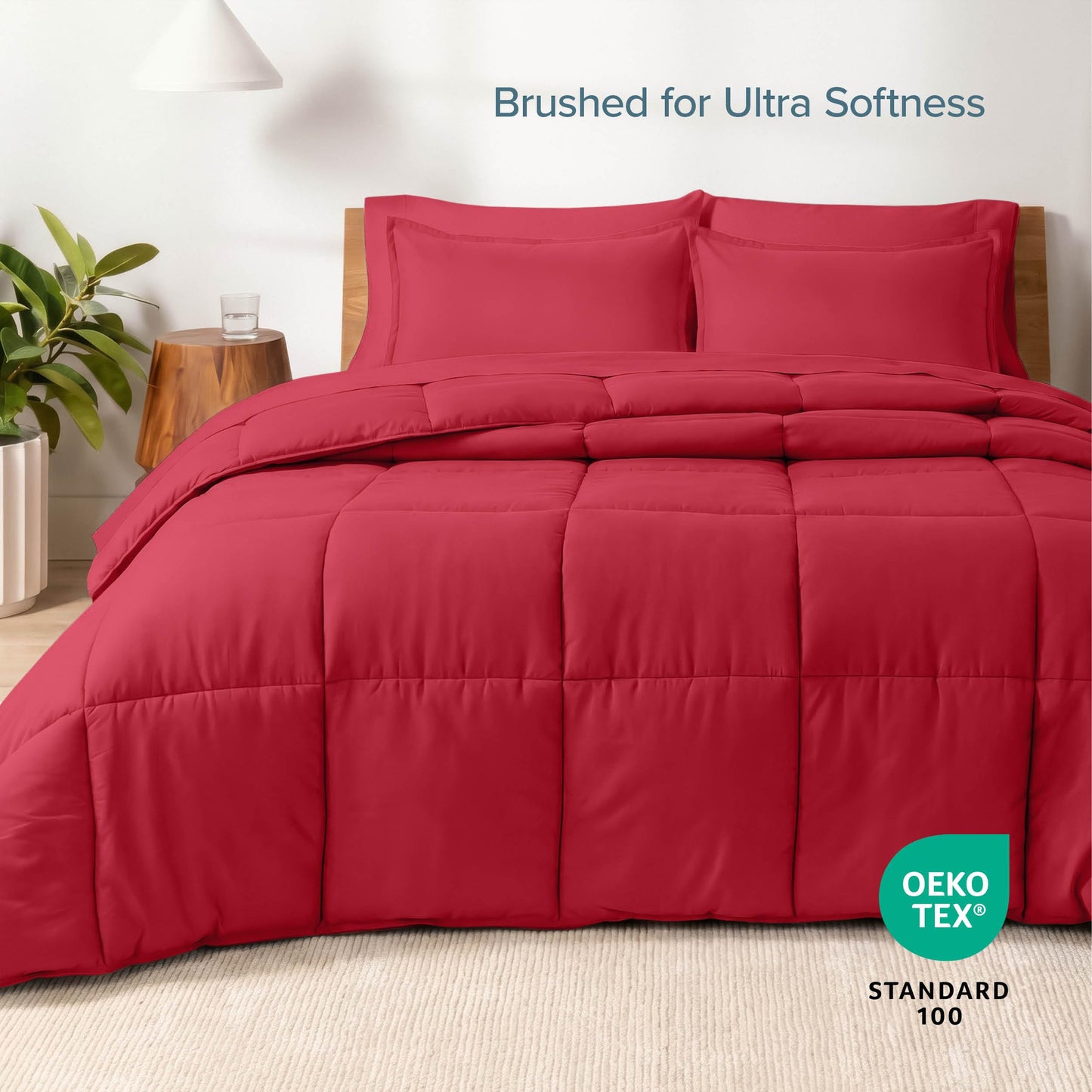 Bare Home Bed-in-A-Bag 7 Piece Comforter & Sheet Set - Full XL - Goose Down Alternative - Ultra-Soft 1800 Premium Bed Set (Full XL, Red/Red)