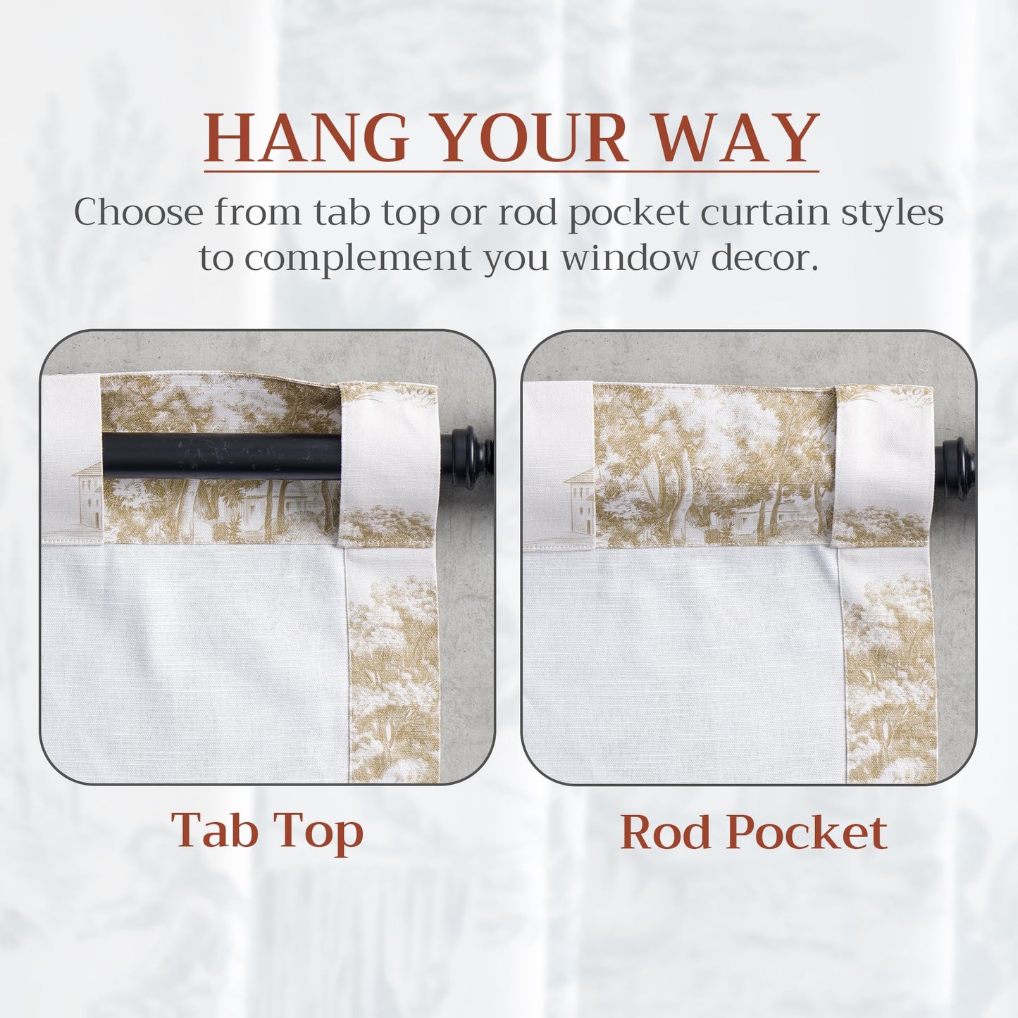 Maison d' Hermine Curtains for Living Room 100% Cotton 96 inch Length One Panel Light Filtering Toile Curtains for Bedroom Windows with Rod and Loop Pockets Drapes (Trianon Bronze, 50" W x 96" L)