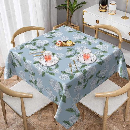 Light Blue Floral Square Tablecloth 54x54 Inch Blue Green Hydrangea Flower Table Cloth Spring Summer Holiday Table Covers Polyester Indoor Outdoor Farmhouse Tablecloths for Kitchen Dining Party