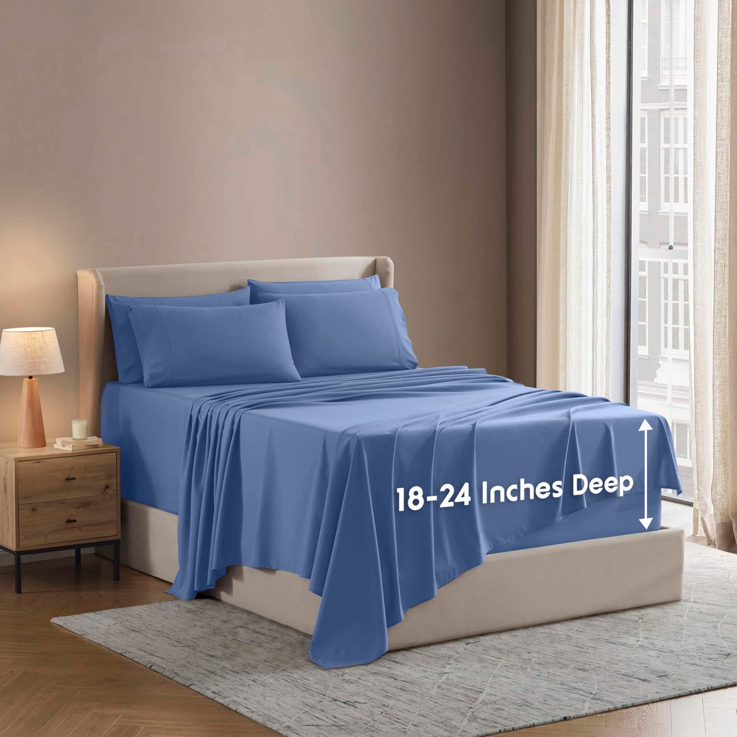 Nestl Extra Deep Cal King Sheet Set - 6 Piece Breathable & Cooling Sheets - Hotel Luxury Bedding Set w/18-24 Inch Deep Pockets - Easy & Secure Fit - Super Soft, Wrinkle Free & Comfy - Calm Blue