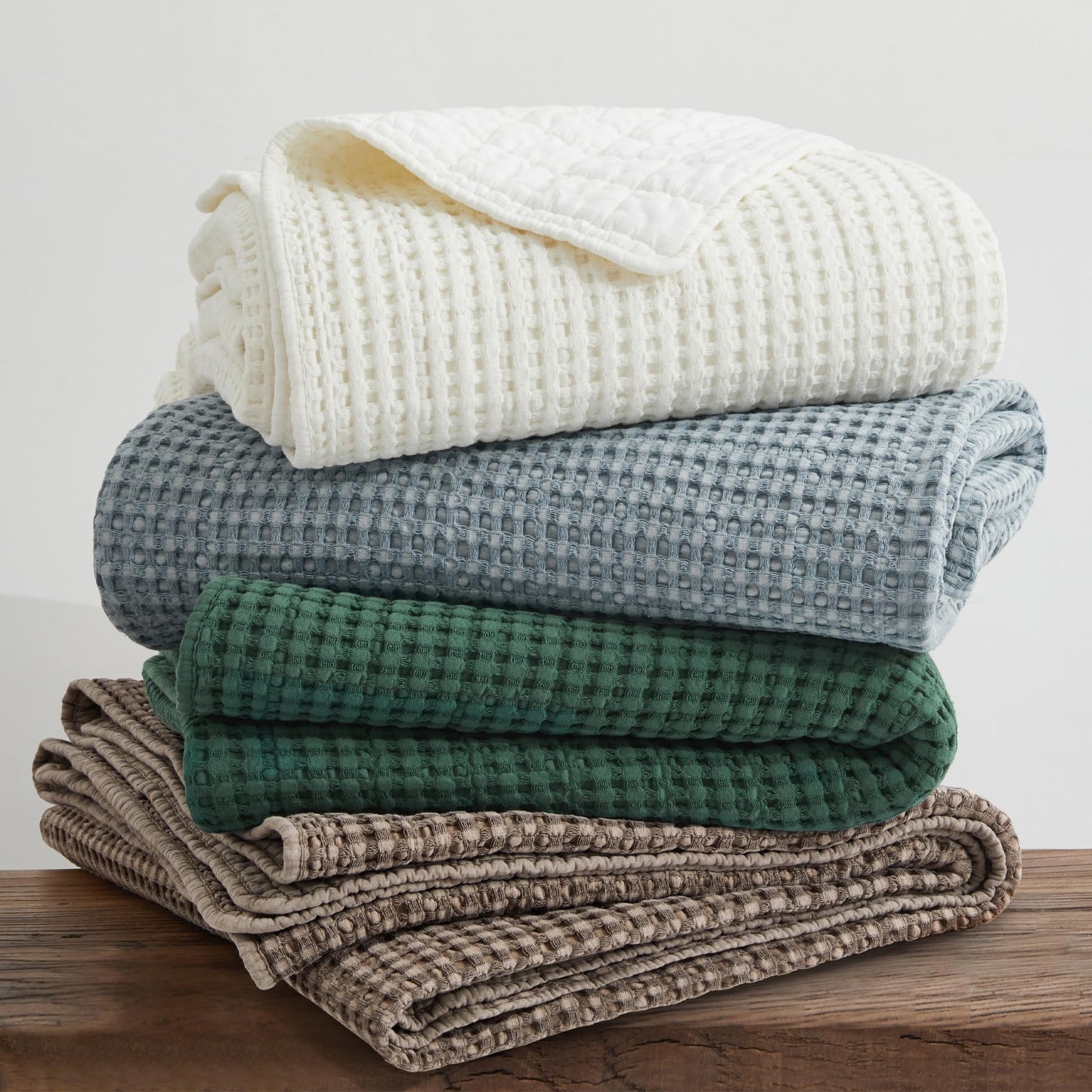 Levtex Home Mills Waffle King Bedspread Set (122x106in) with 2 Pillow Shams (36x20in) - Chambray - Cotton Waffle King Size Bedspread Set - Soft, Pre-Washed