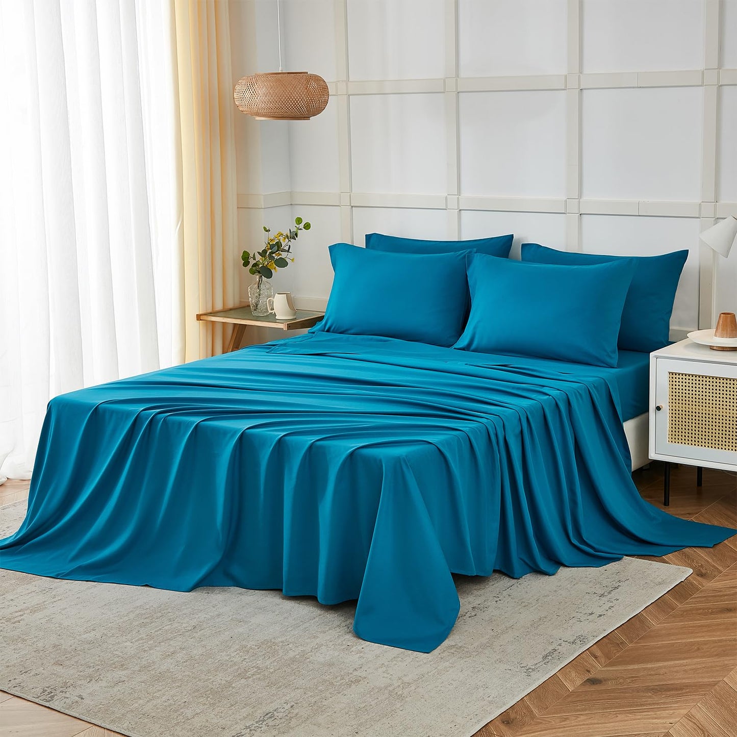 ILAVANDE Teal Queen Sheets Set 6 Piece,Hotel Luxury Super Soft 1800 Series Microfiber Queen Bed Sheets Set-Wrinkle Free & Breathable-14 Deep Pocket Sheets for Queen Size Bed(Queen,Teal)
