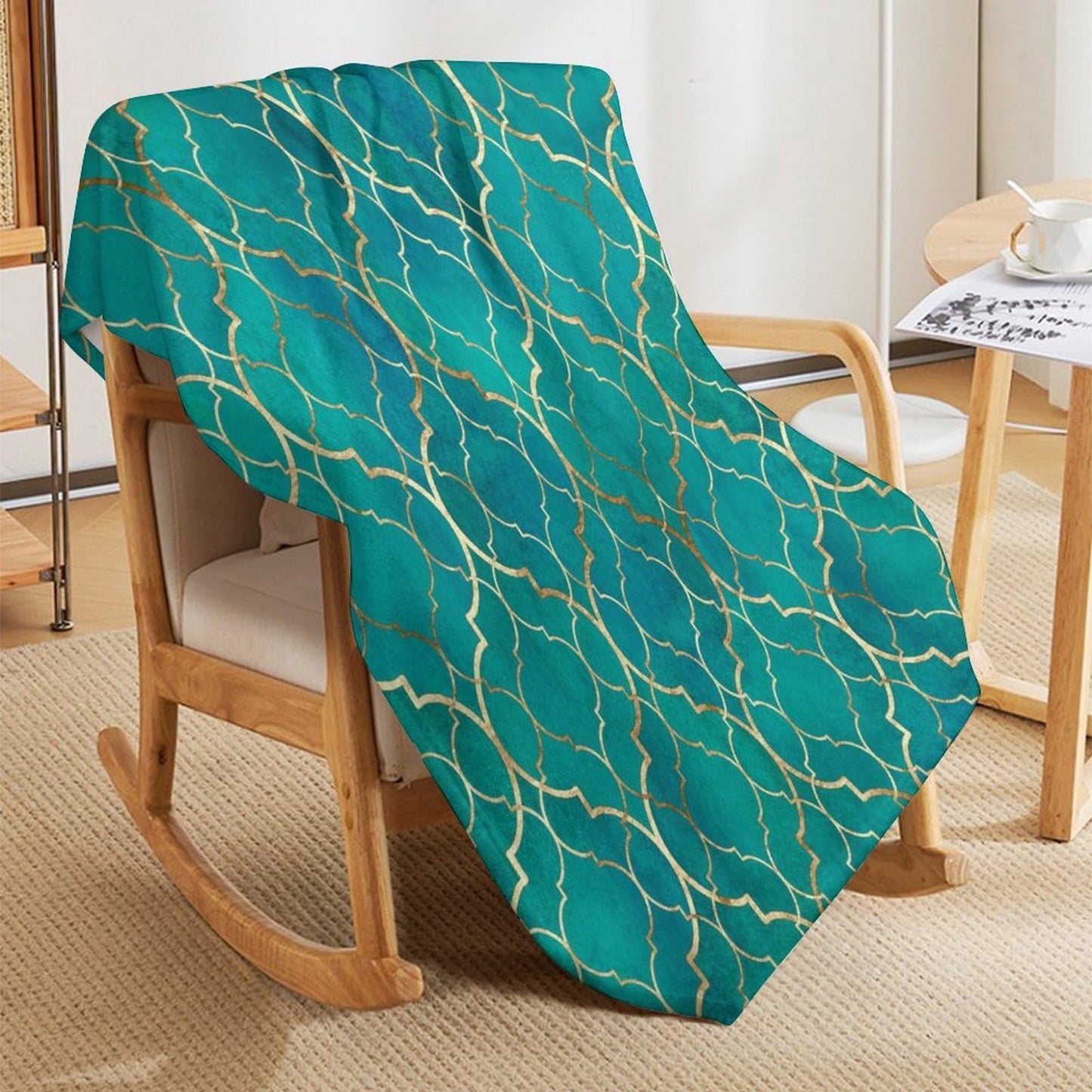 ZhiRain Turquoise Teal Marble Throw Blanket Gold Yellow Mandala Geometric Texture Boho Retro Blanket for Sofa Bed Couch Chair Or Dorm 30"x40"