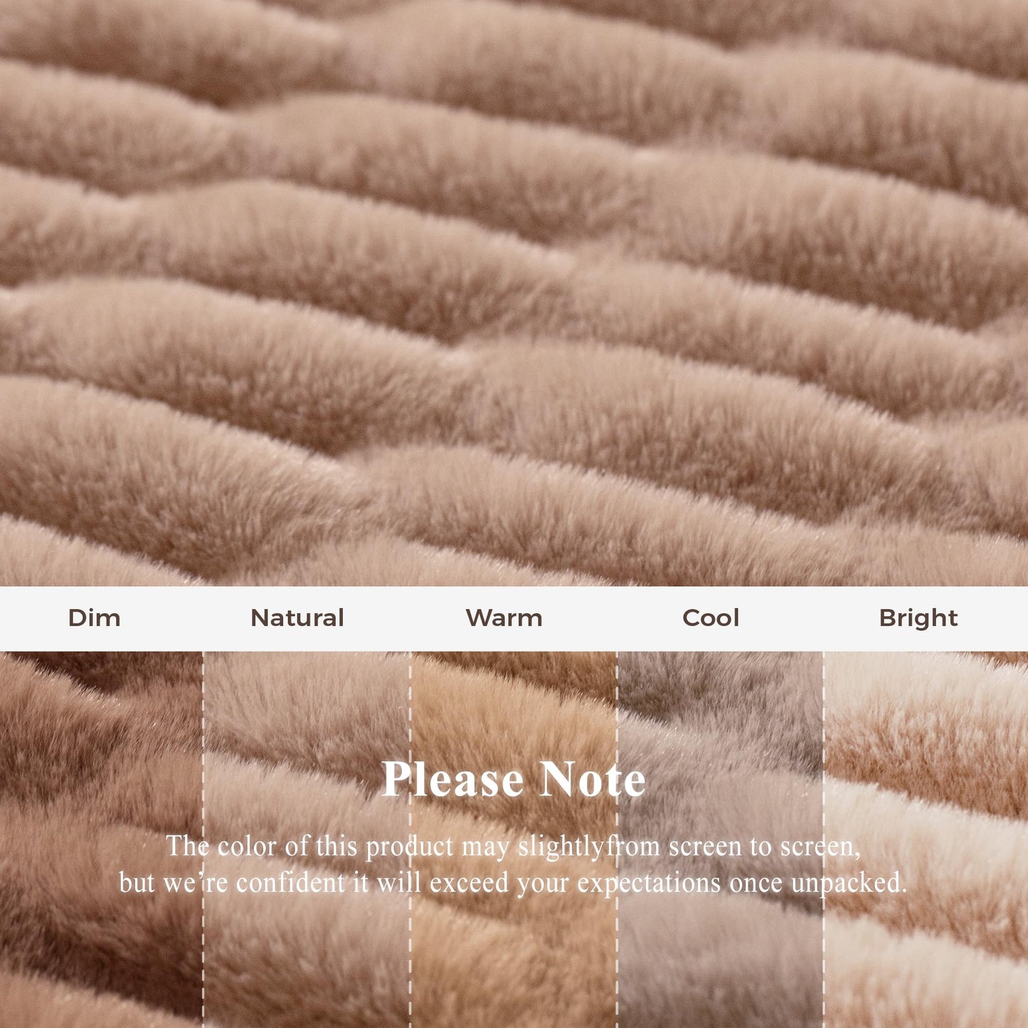 blunique Faux Rabbit Fur Throw Blanket, Soft Plush Cozy Blanket for Couch Bed, Thick Fluffy Ruched Decorative Blanket, Giftable,50"x60",Light Brown