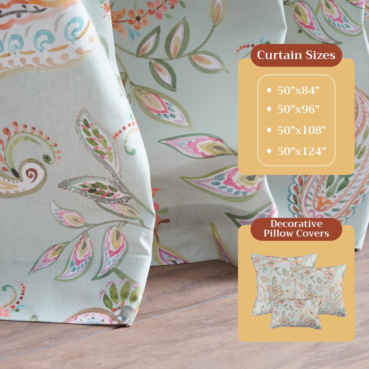 Maison d' Hermine Curtains for Living Room 100% Cotton 96 inch Length One Panel Light Filtering Curtains for Windows with Rod and Loop Pockets Spring Summer (Ramage - Multi, 50" W x 96" L)