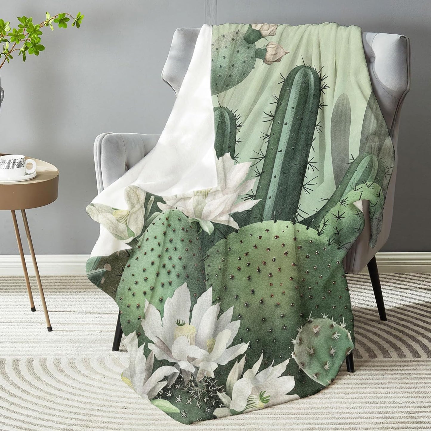 dhakalrlde Cactus Theme Throw Blanket for Men & Women - Soft Plush Flannel, Comfy and Lightweight, Warm and Fuzzy for Couch, Bedroom, Travel, Bed, Living Room, and Outdoor 50in×60in