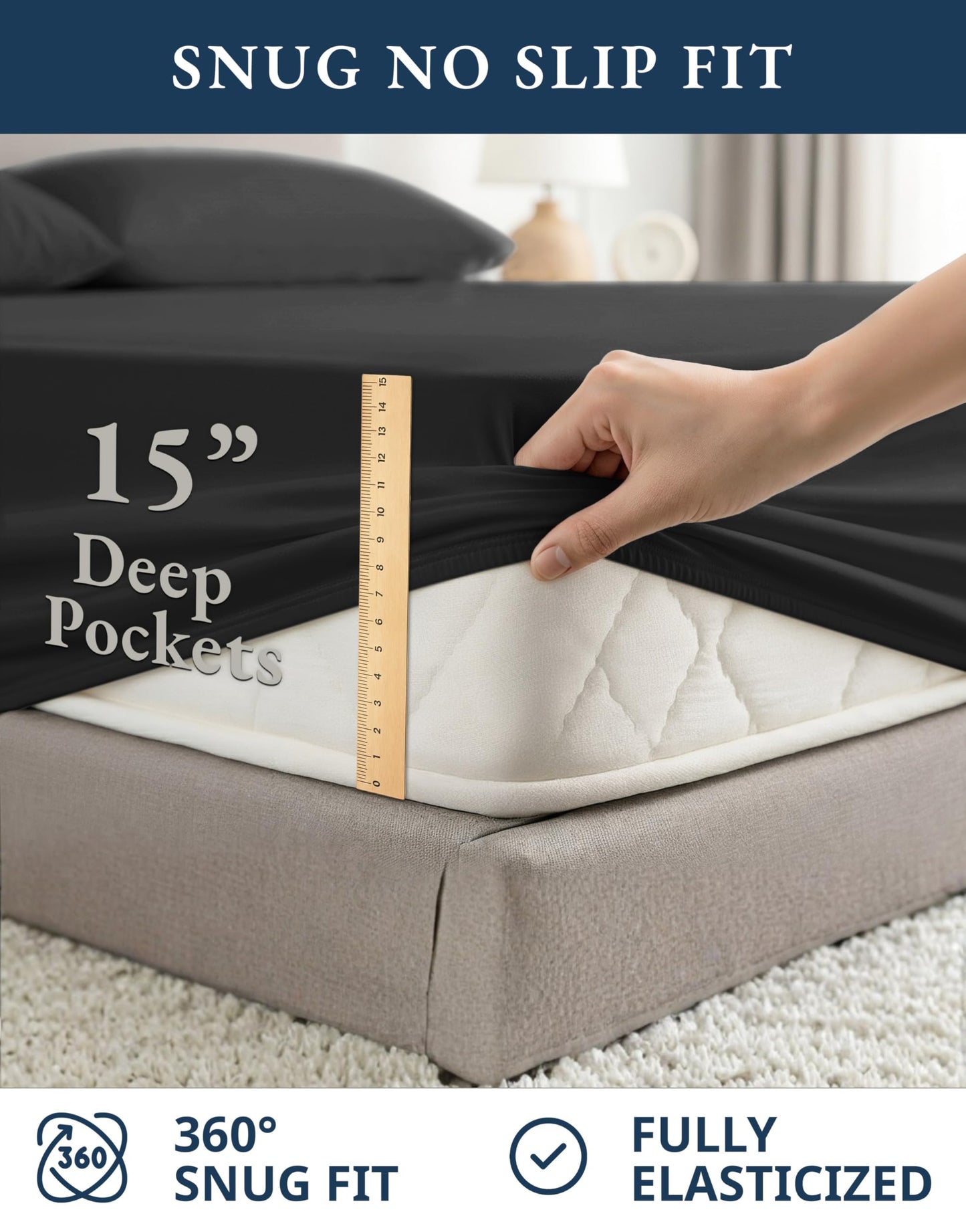 LANE LINEN Queen Sheets Cotton 100% Organic Cotton GOTS Certified Percale Weave Deep Pocket 4 Piece Soft Breathable Cooling Lightweight All Season Machine Washable Crisp - Black