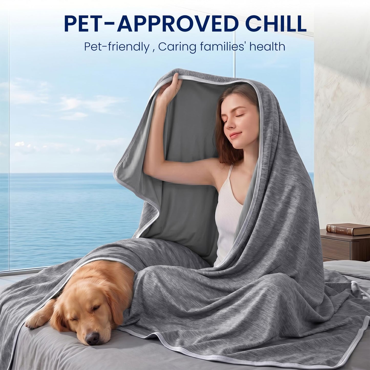 Topcee Cooling Blanket (90"x90"Queen Size) for Sweats Absorbs Heat to Keep Adults Cool on Warm Nights, Q-Max 0.5 for Hot Sleepers, Ultra-Cool Lightweight Blanket for Bed