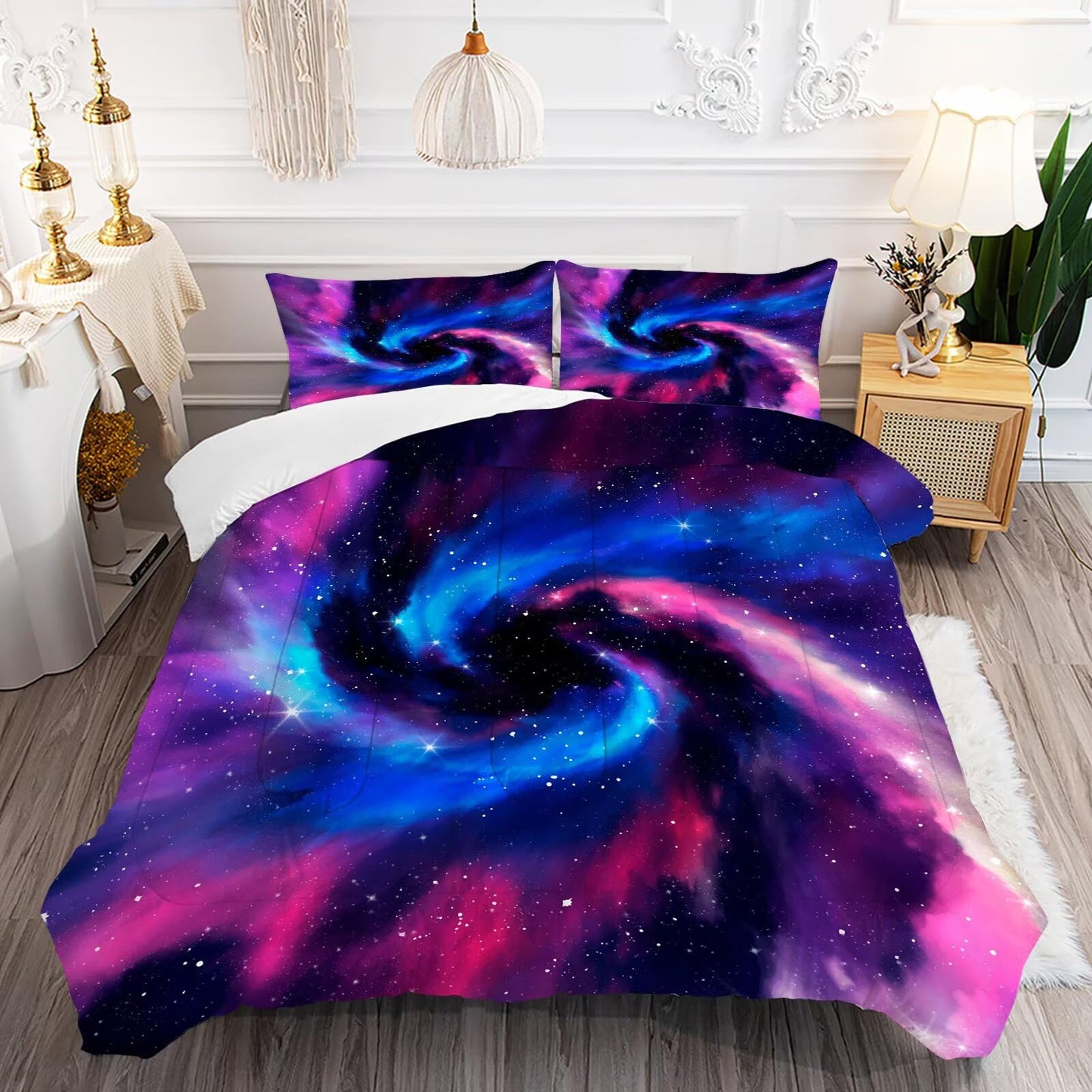DJNEAR Space Galaxy Comforter Set Full Size 3D Optical Illusion Bedding Sets for Kids Boys Girls Adults Room Universe Star Blue Purple Nebula Vortex Quilt 1 Comforter 2 Pillowcases