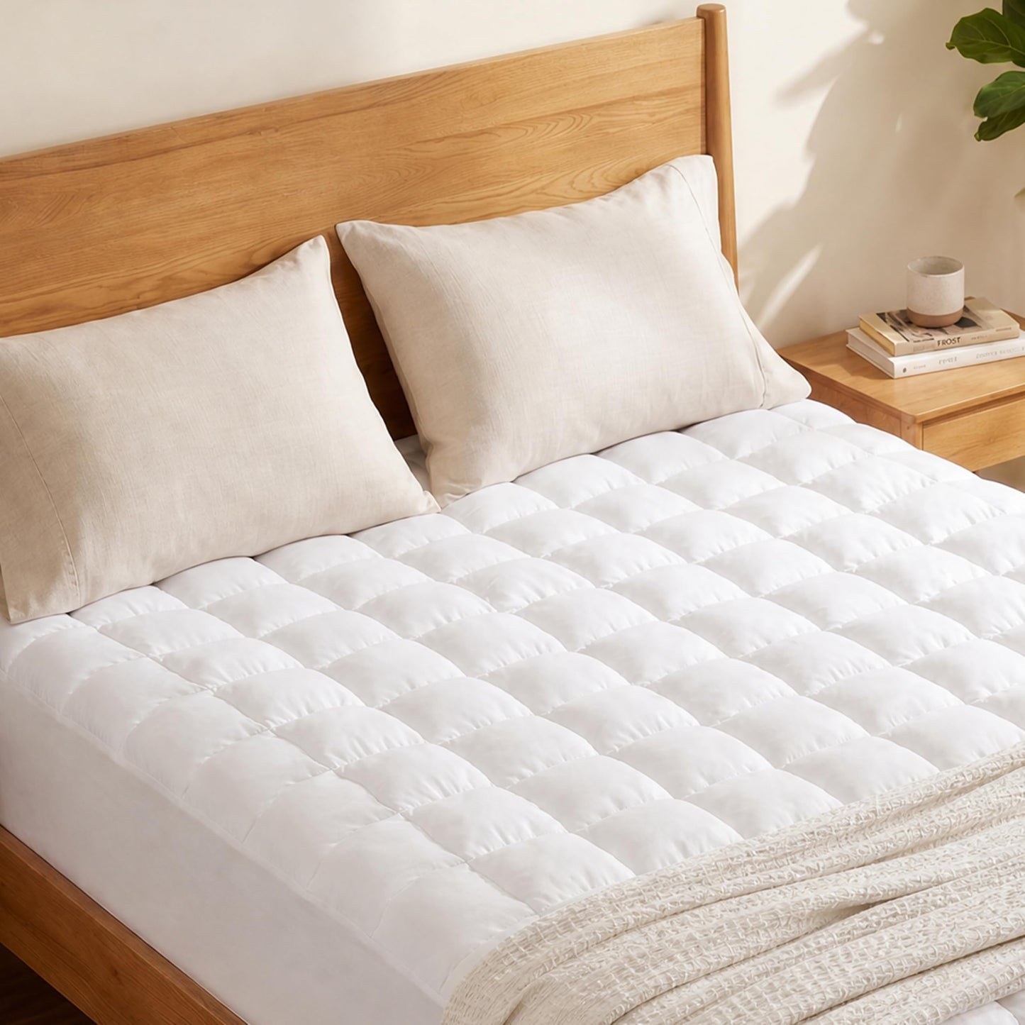 Intelligent Design Twin Mattress Pad, Overfilled High Density Down Alternative Fill, Extra Fluffy 3D Puff Mattress Topper Soft Microfiber Mattress Cover, Fitted Pocket Fits Up to 18", Full, White