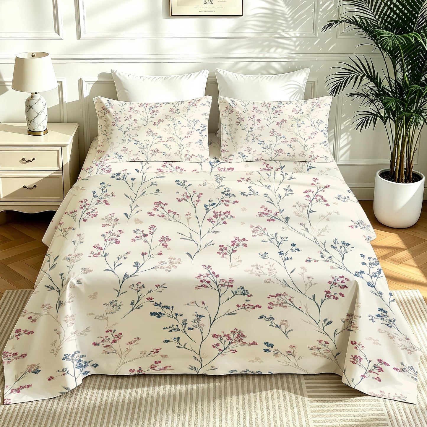 Wildflower Full Bedding Set Minimalist Floral Sheet Sets