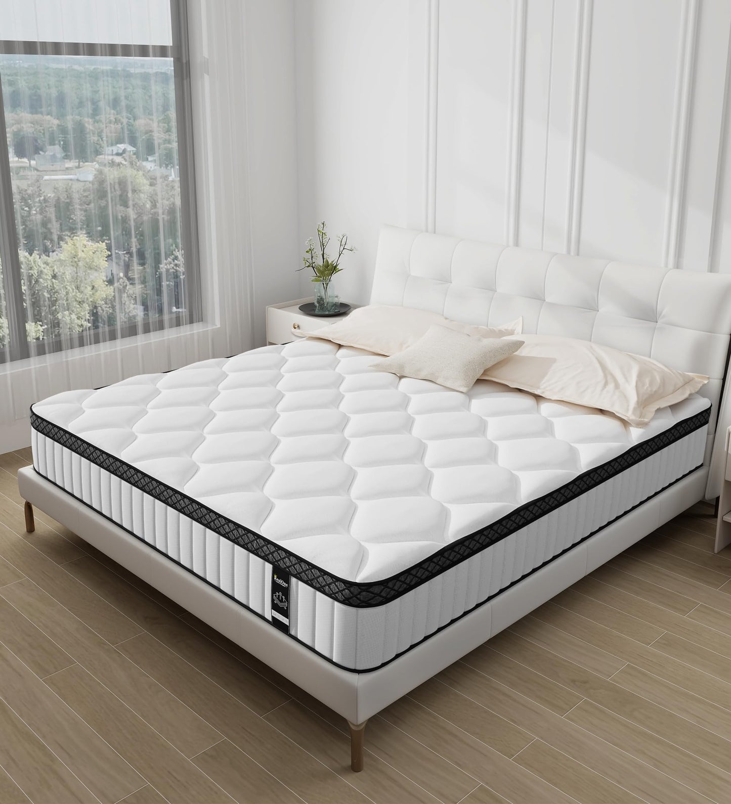REALONE Full Mattress,10 Inch Hybrid White Mattresses,Gel Memory Foam Spring Mattress in a Box,Medium Firm Pressure Relief