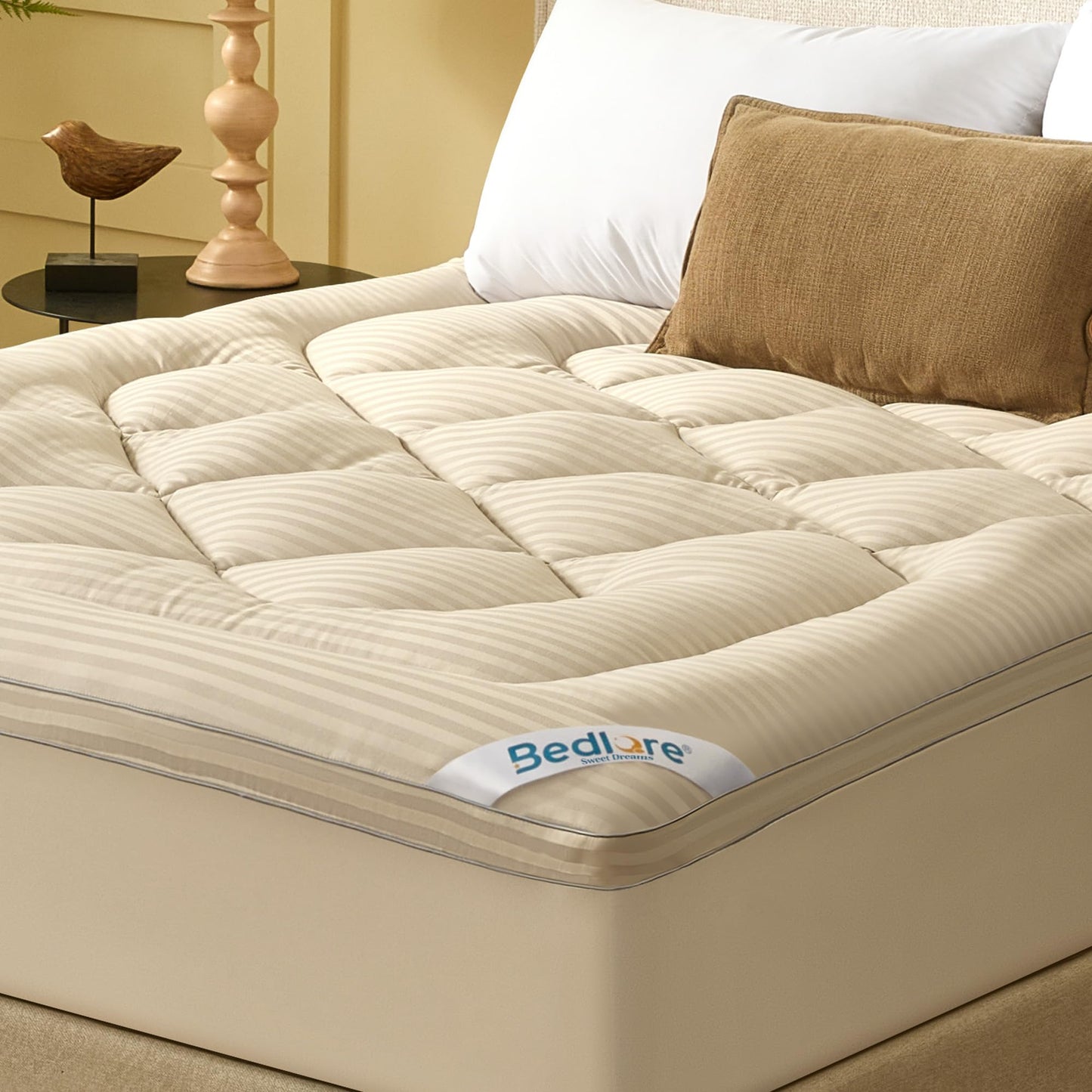 BEDLORE Twin Mattress Topper, Thick Pillow Top Pad for Back Pain Relief, Soft Mattress Cover with Deep Pockets 6-15 inch(Beige)
