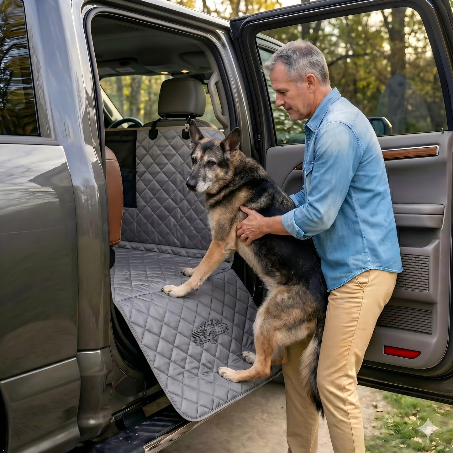 iBuddy Truck Seat Cover for Dogs with Flip-Up Rear Seats 100% Waterproof Heavy Duty Pet Floor Hammock with Mesh Visual Window Senior Dog Friendly & Nonslip Fits Ford F150,F250 RAM 1500,Silverado