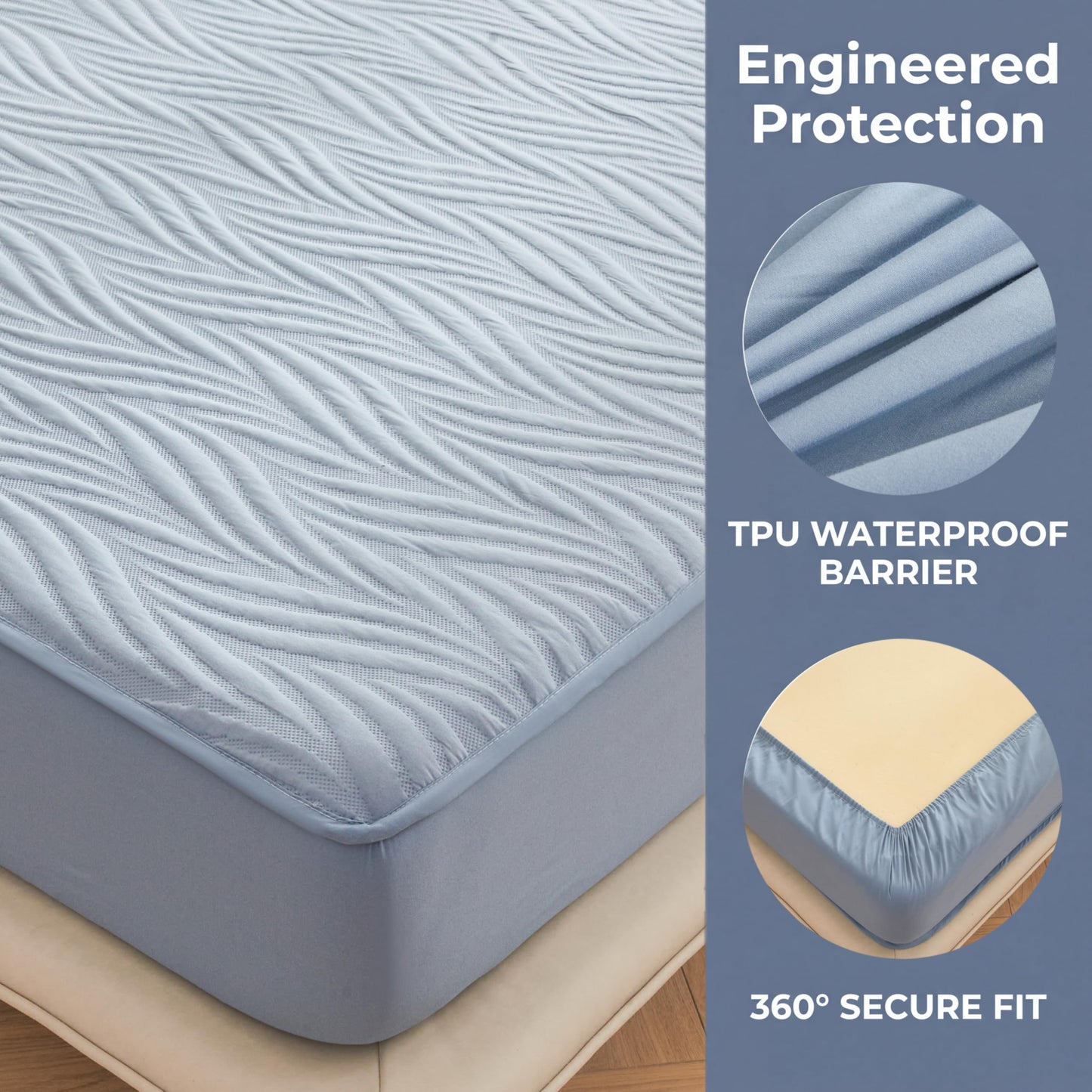 Blue Queen Waterproof Mattress Protector with Pillowcase Protector, Protects Against Liquid Spills, Soft, Noiseless and Breathable, Fits 8"-15" Deep Pocket
