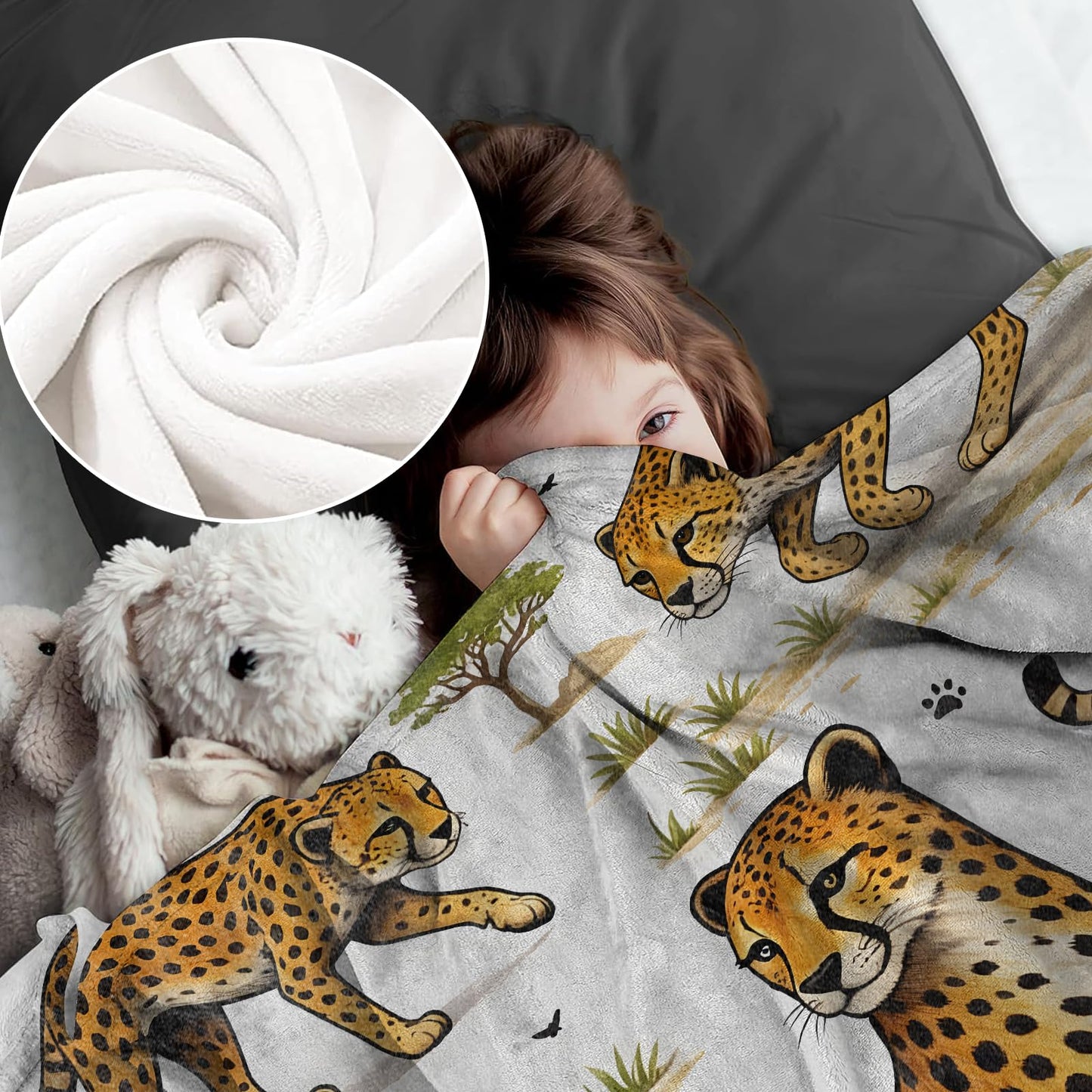 cromcu Cheetah Blanket for Women and Adults, Just a Girl Who Loves Cheetah Flannel Blankets, Safari Animal Gifts, Soft Warm Cozy Throws for Sofa Couch Bed Living Room Bedroom Home Decor 60" x 50"
