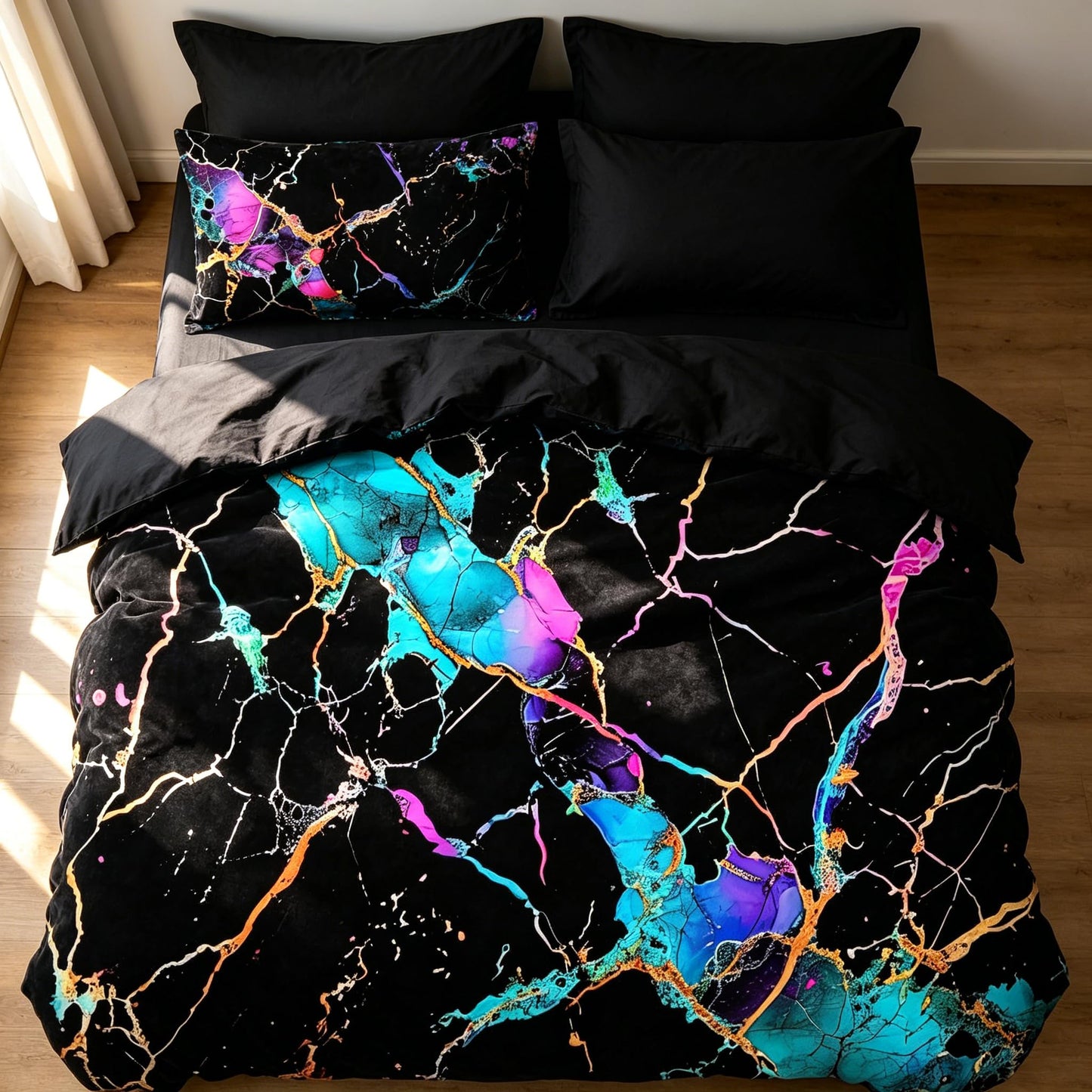 CCoutueChen Black Marble Comforter Set, Queen Size