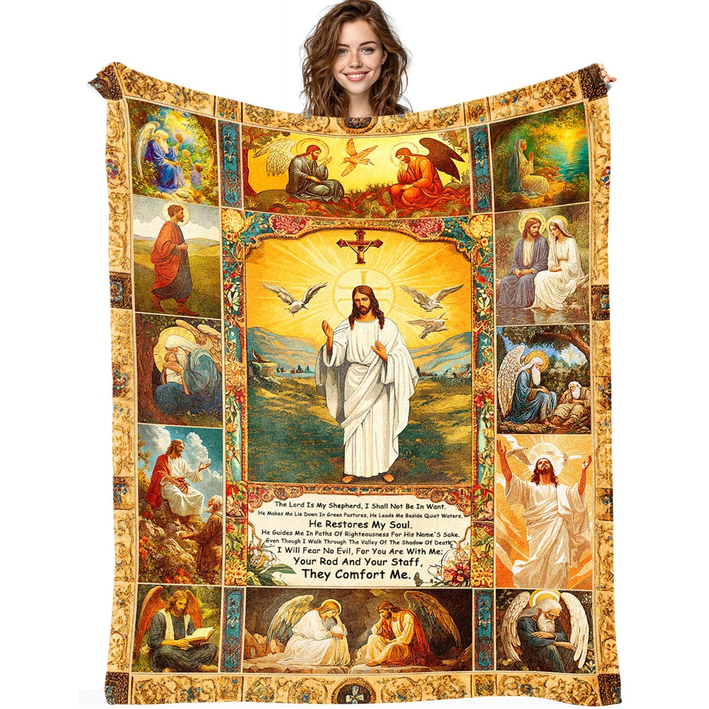 Christian Jesus Blanket Christian Prayer & Scripture Throw Blanket - Inspirational Bible Verses, Ultra-Soft Lightweight Flannel (60"X50") for Adults & Kids - Uplifting Faith Gift