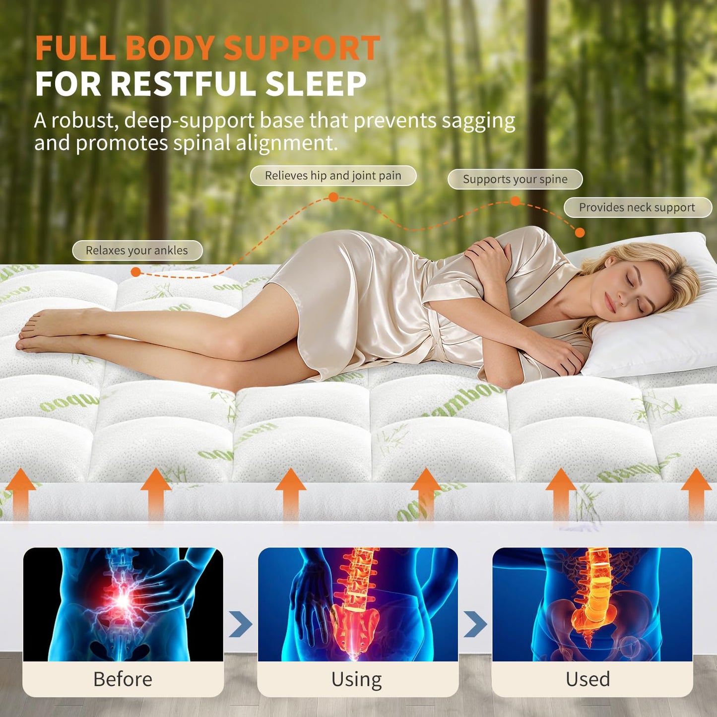 OLIXIS Mattress Topper Full, Bamboo Viscose Ultra Soft Mattress Protector with Stretchable Pockets, Cooling Pillow Top Mattress Pad Breathable, Mattress Cover for Back Pain Relief, Hot Sleepers