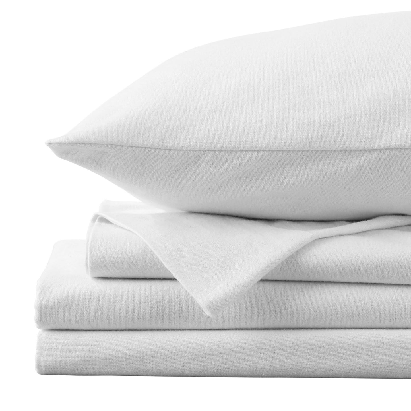 Market & Place 100% Cotton Queen Flannel Sheet Set | 4 Piece Deep Pocket Solid Cozy Winter Bed Sheets | Double Brushed for Extra Softness & Comfort | Chalet Collection (Queen, White)
