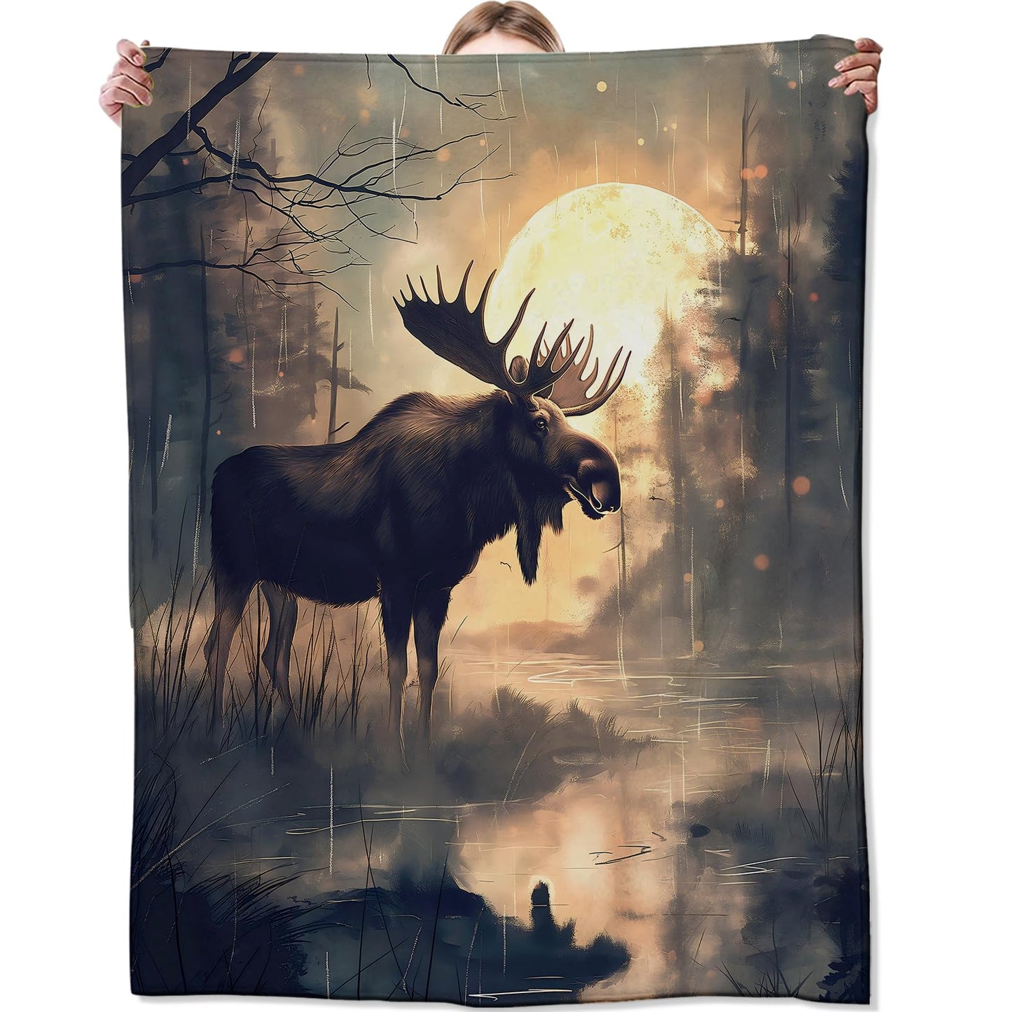 Zeleda Moose Blanket,Gifts for Nature Lovers,Lightweight Flannel Throw Blankets,Majestic Wildlife in Mystical Forest Throws Home Decor,for Couch Living Room Office,60x50inch