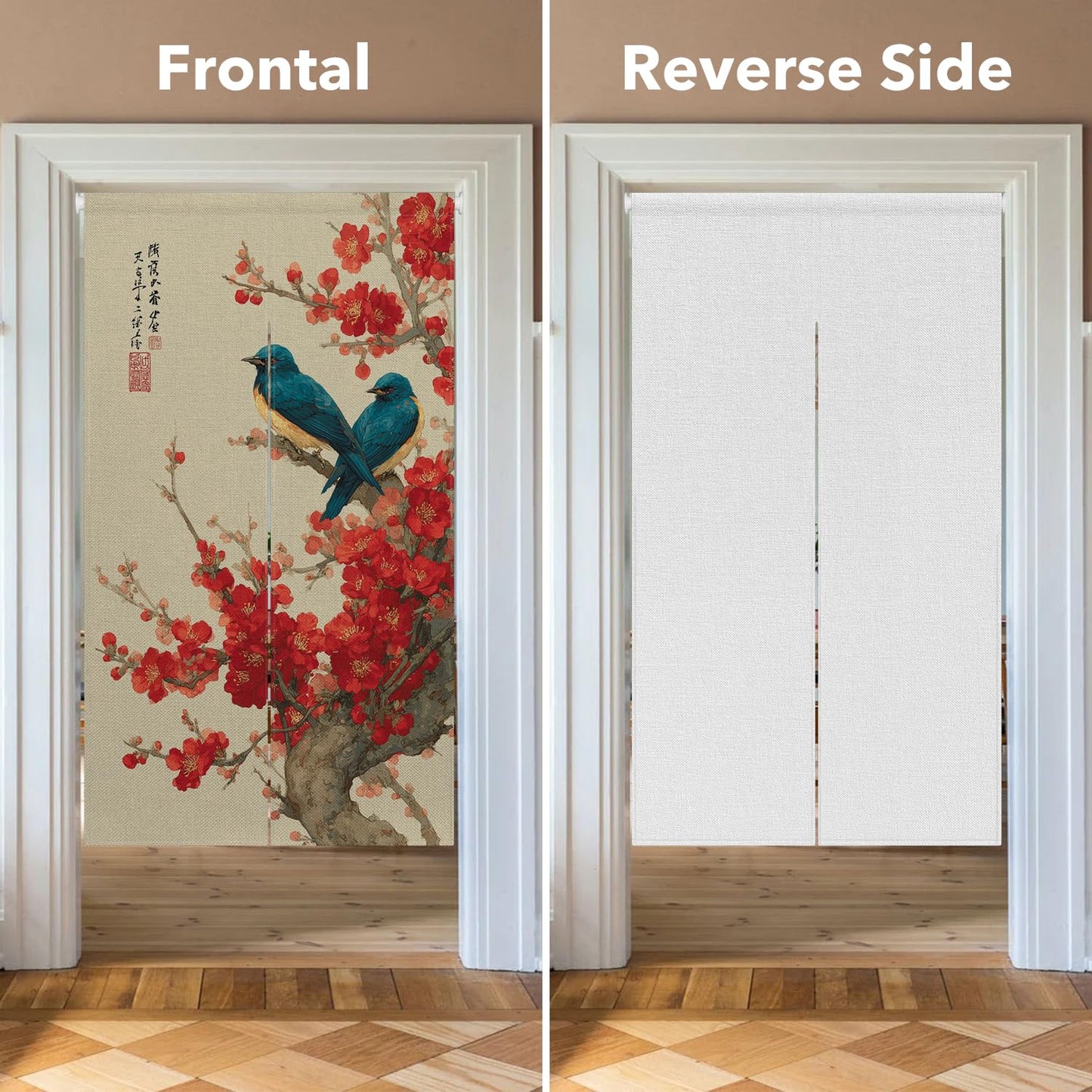 XMJJKUF Japanese Doorway Curtain Noren Long Style Red Cherry Blossom Printed Door Tapestry Window Treatment for Hanging Room Divider Kitchen Door Curtains Japanese Home Decor, 33.5"x 70.9"